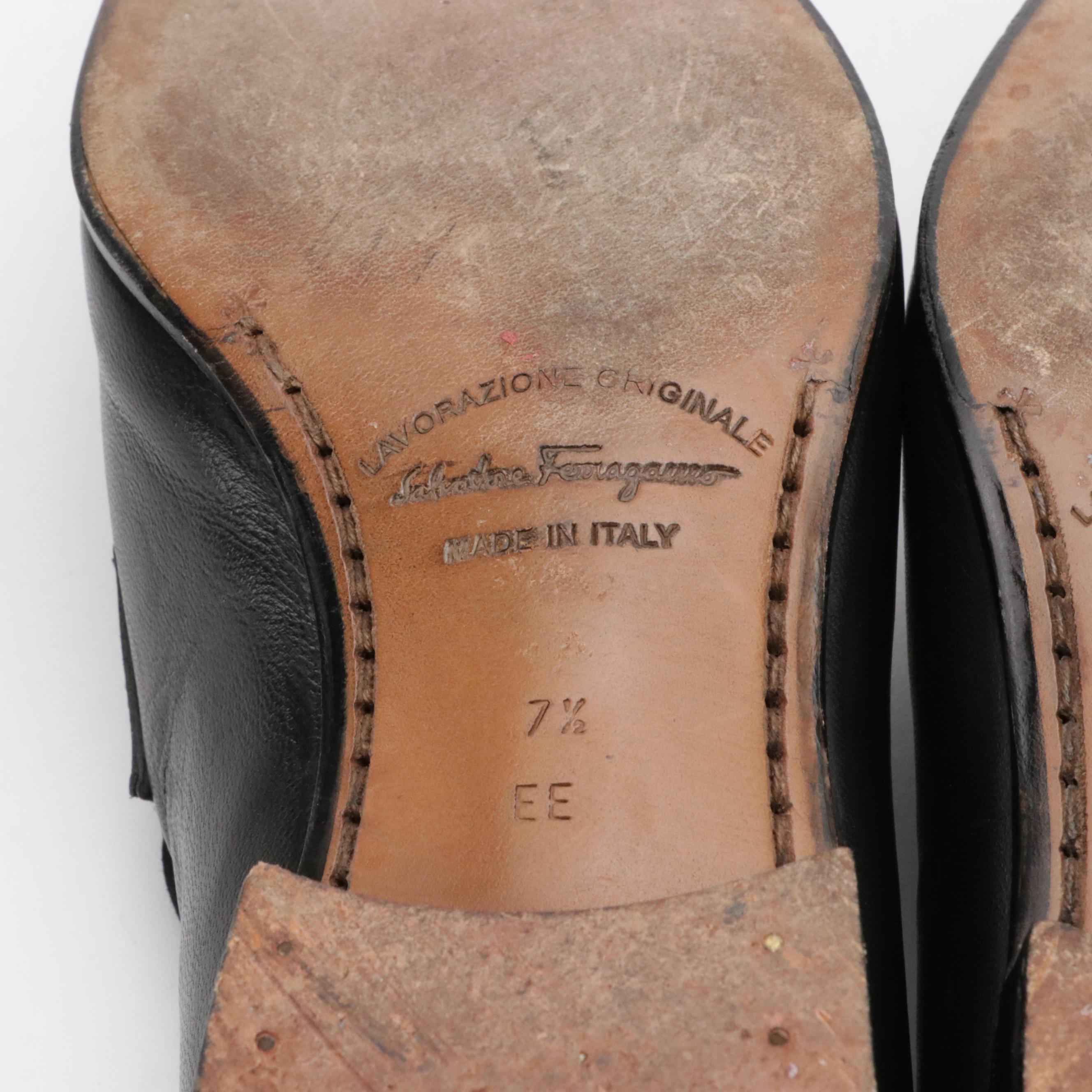 Salvatore Ferragamo Black Lambskin Leather Gancini HorseBit Loafers