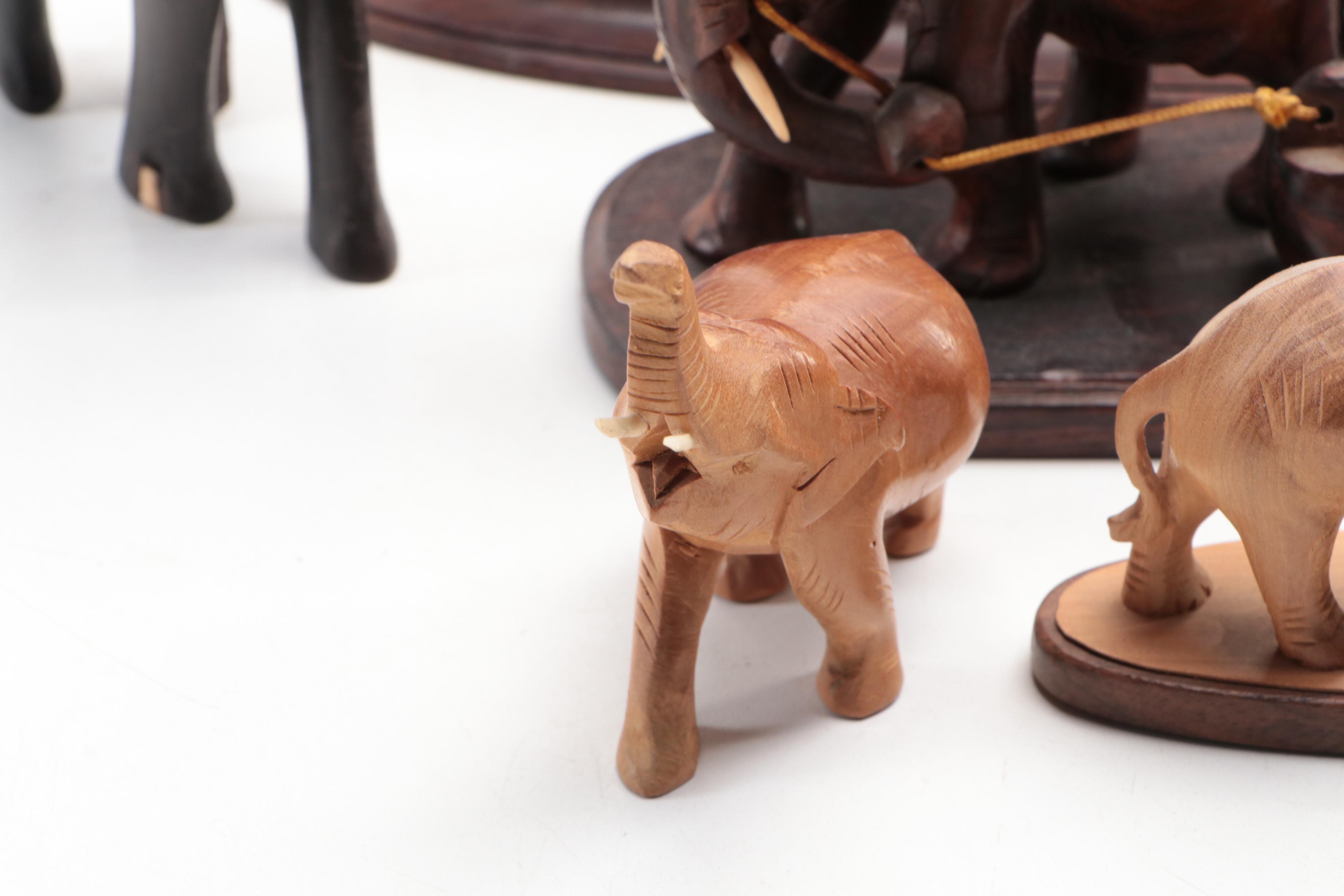 Handmade Carved Wood Elephant Figures
