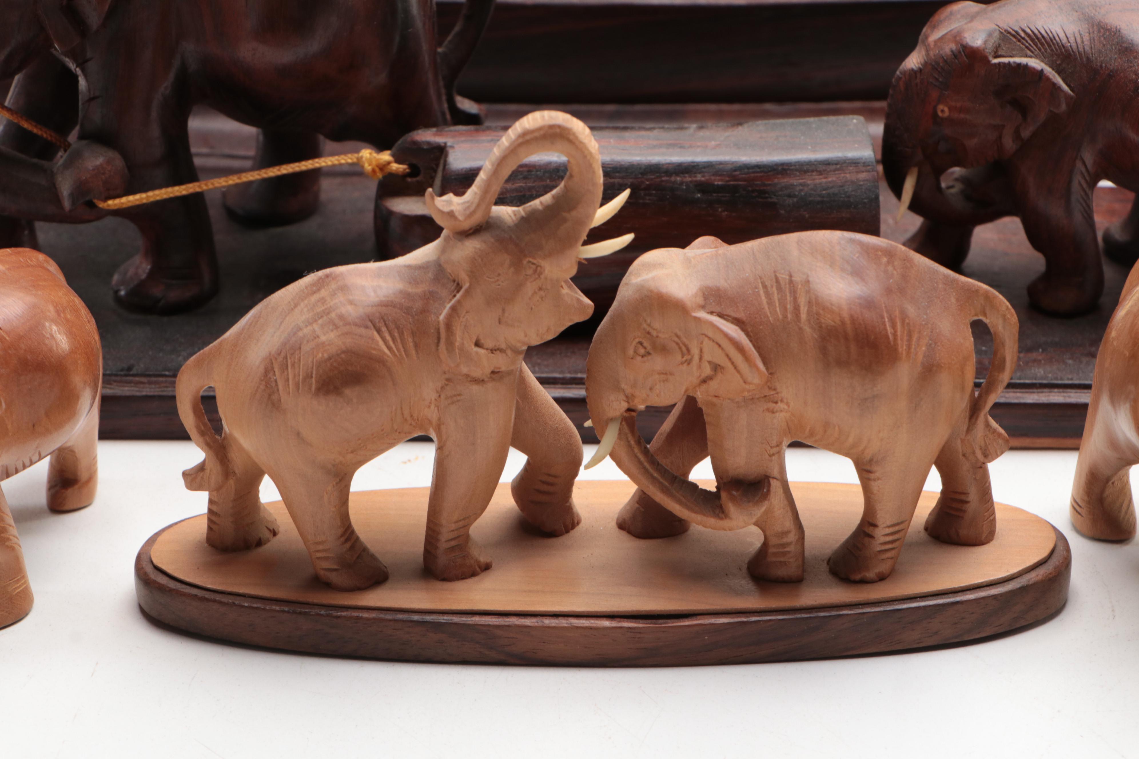 Handmade Carved Wood Elephant Figures