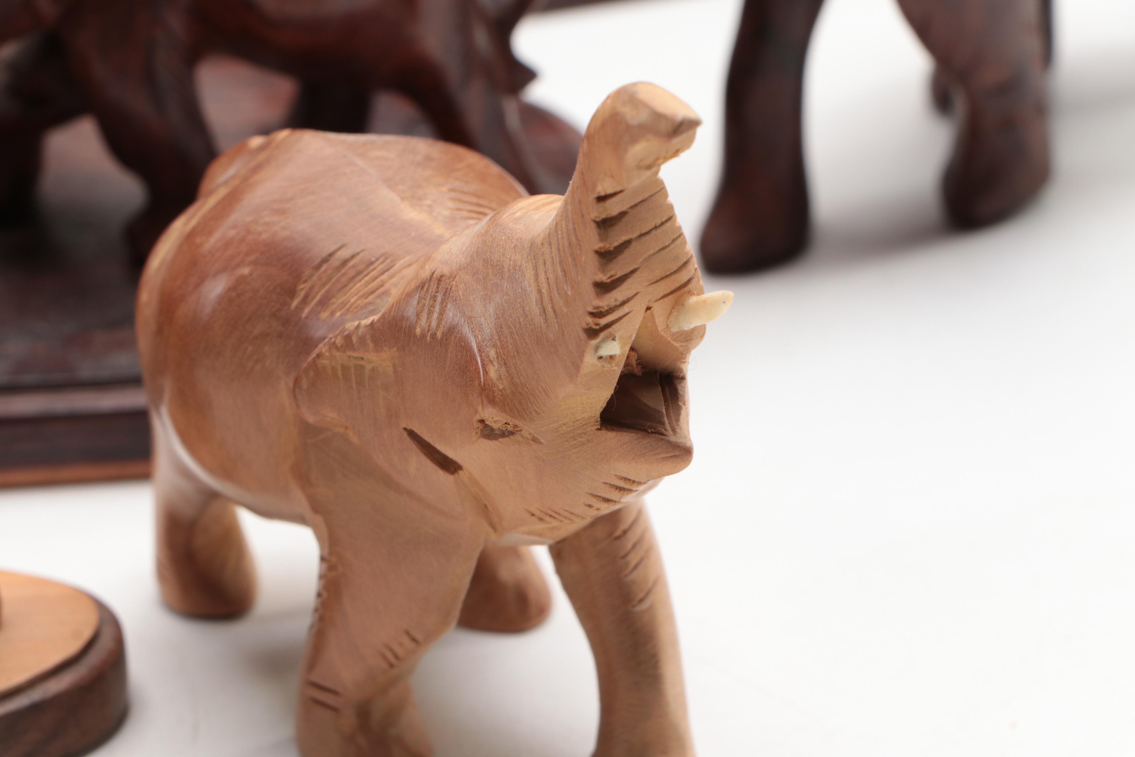 Handmade Carved Wood Elephant Figures