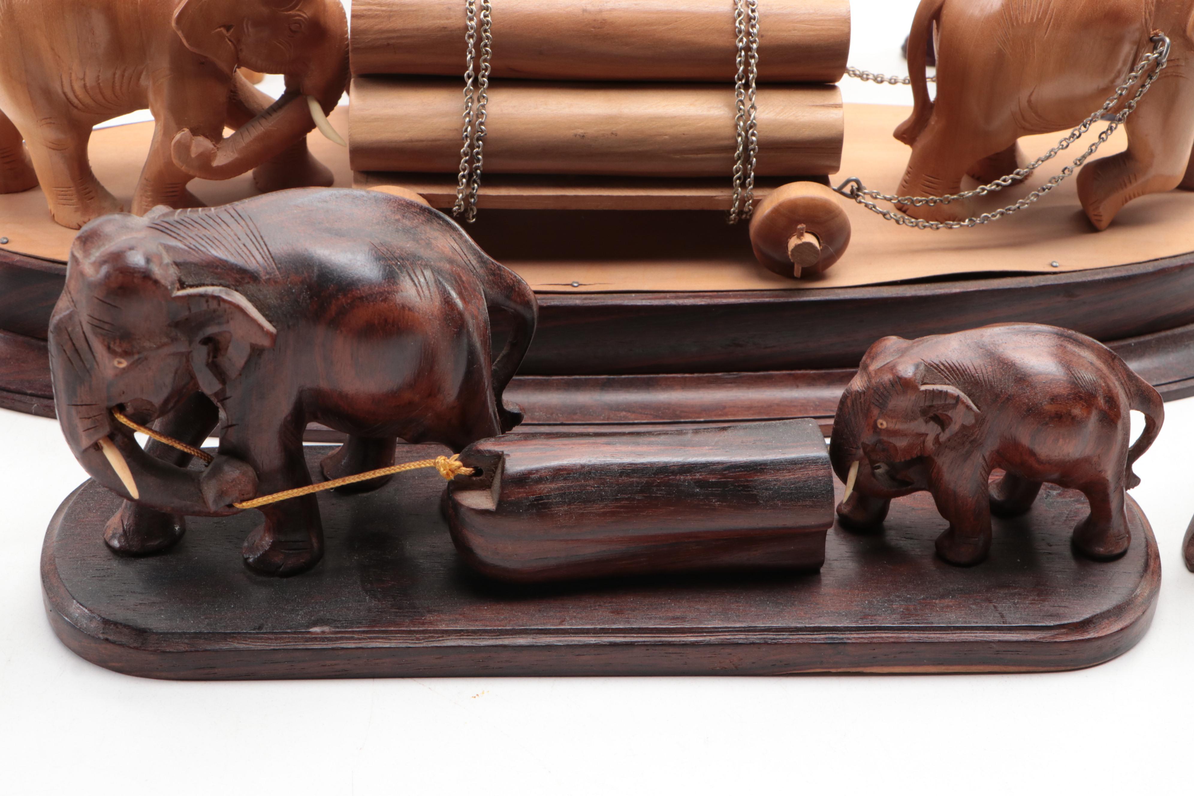Handmade Carved Wood Elephant Figures