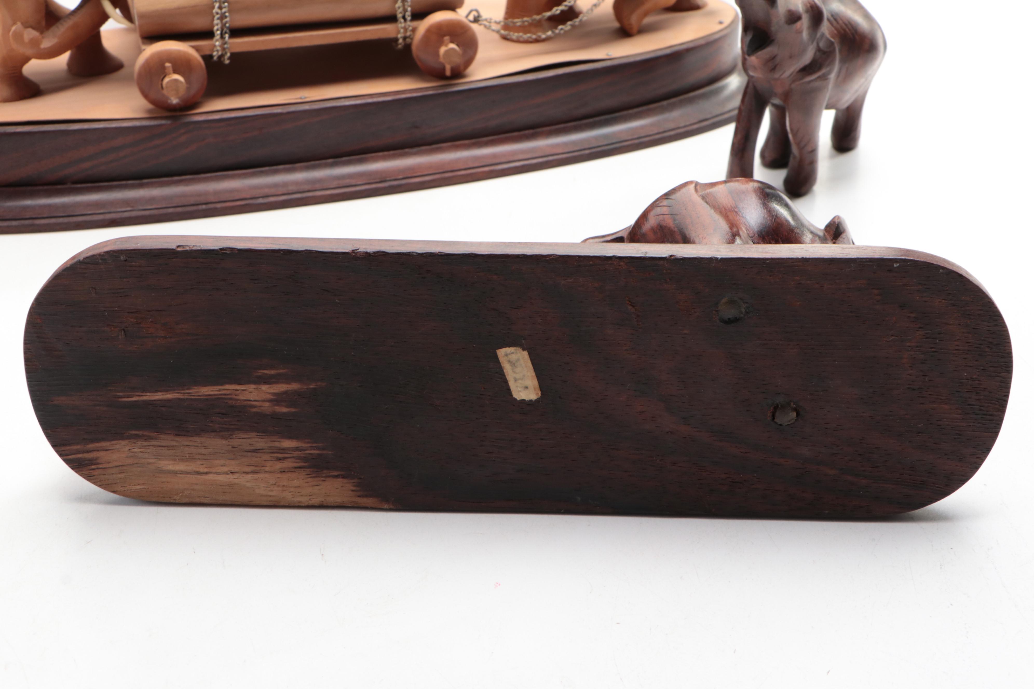 Handmade Carved Wood Elephant Figures