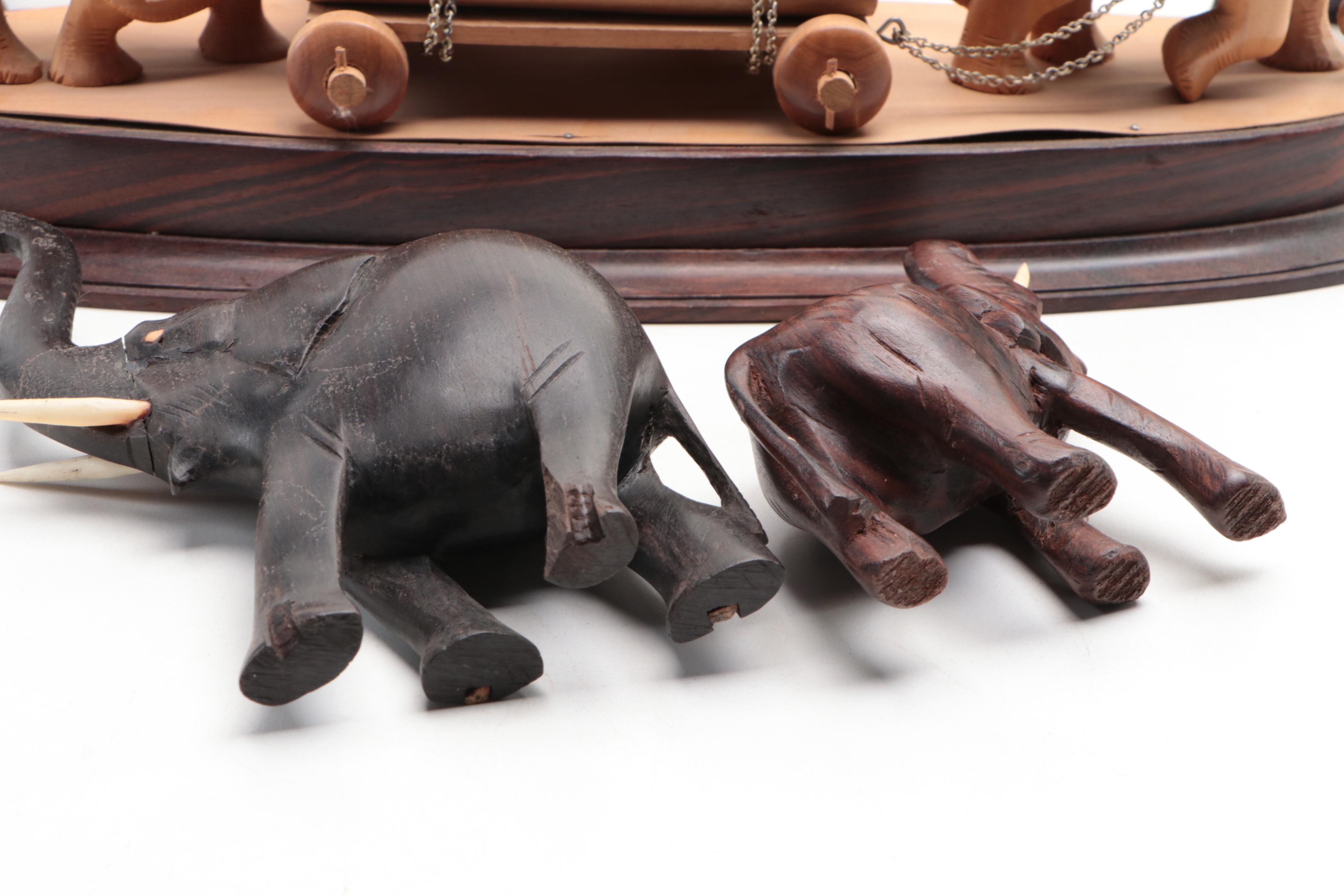 Handmade Carved Wood Elephant Figures
