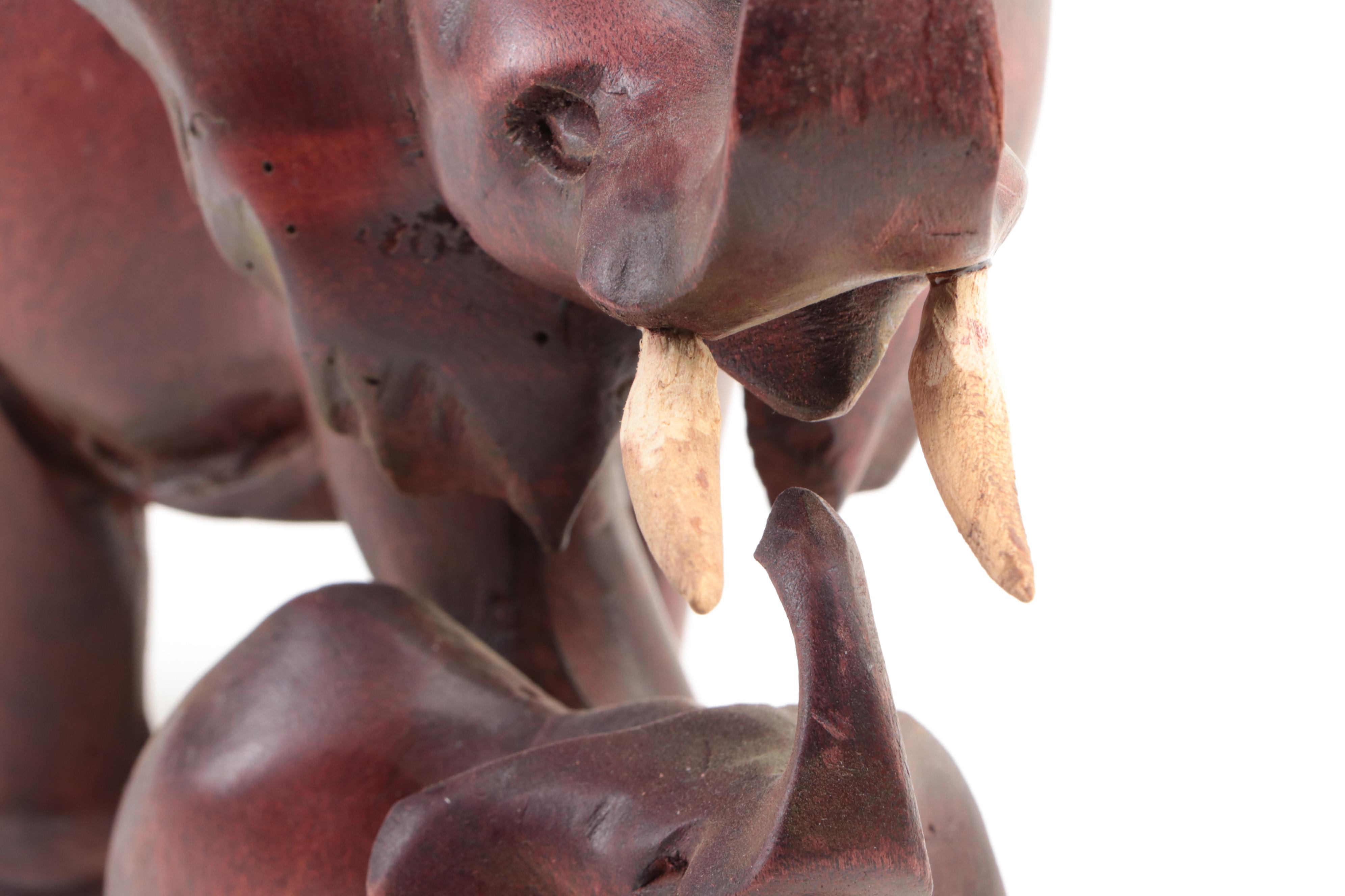 Handmade Carved Wood Elephant Figures