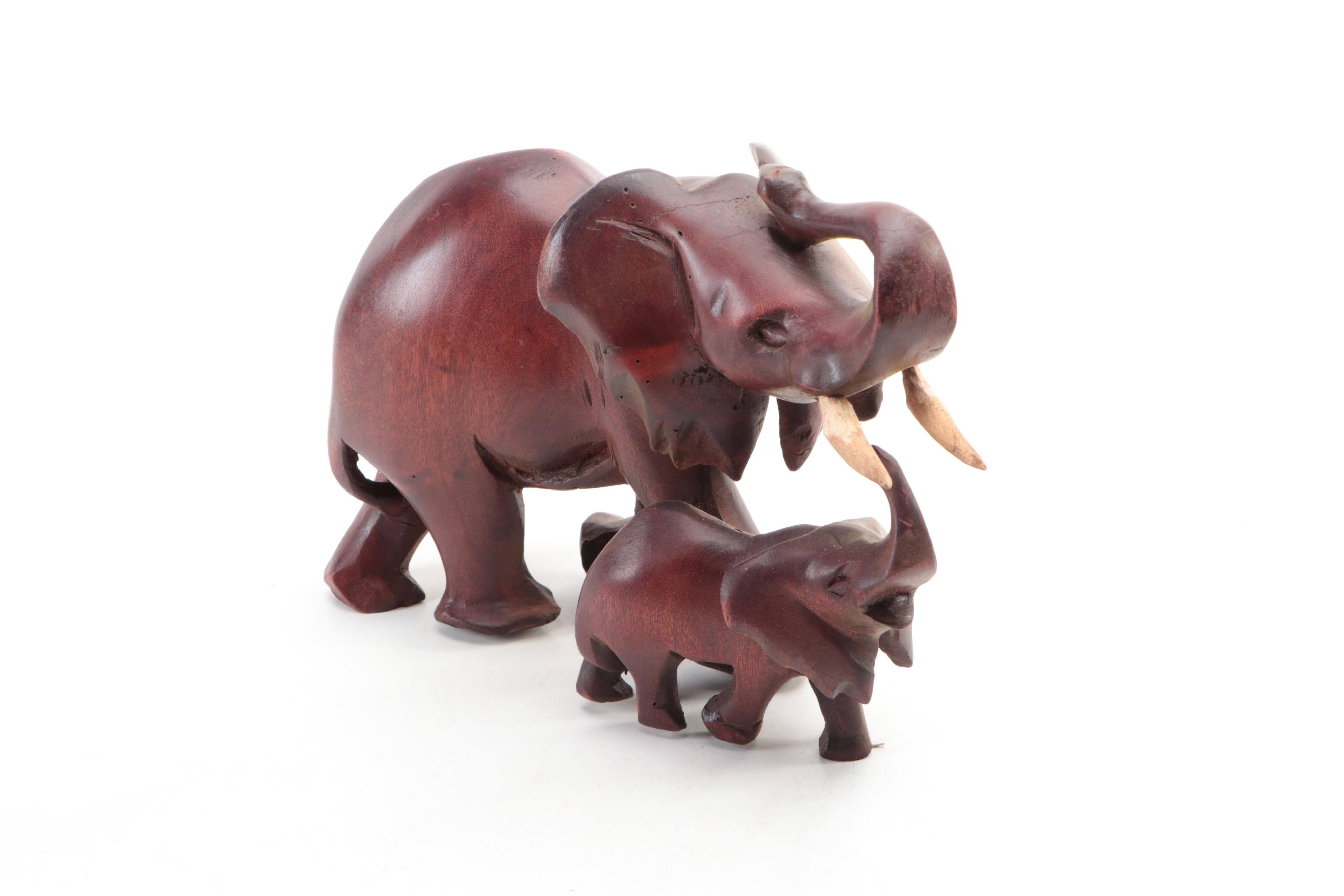 Handmade Carved Wood Elephant Figures