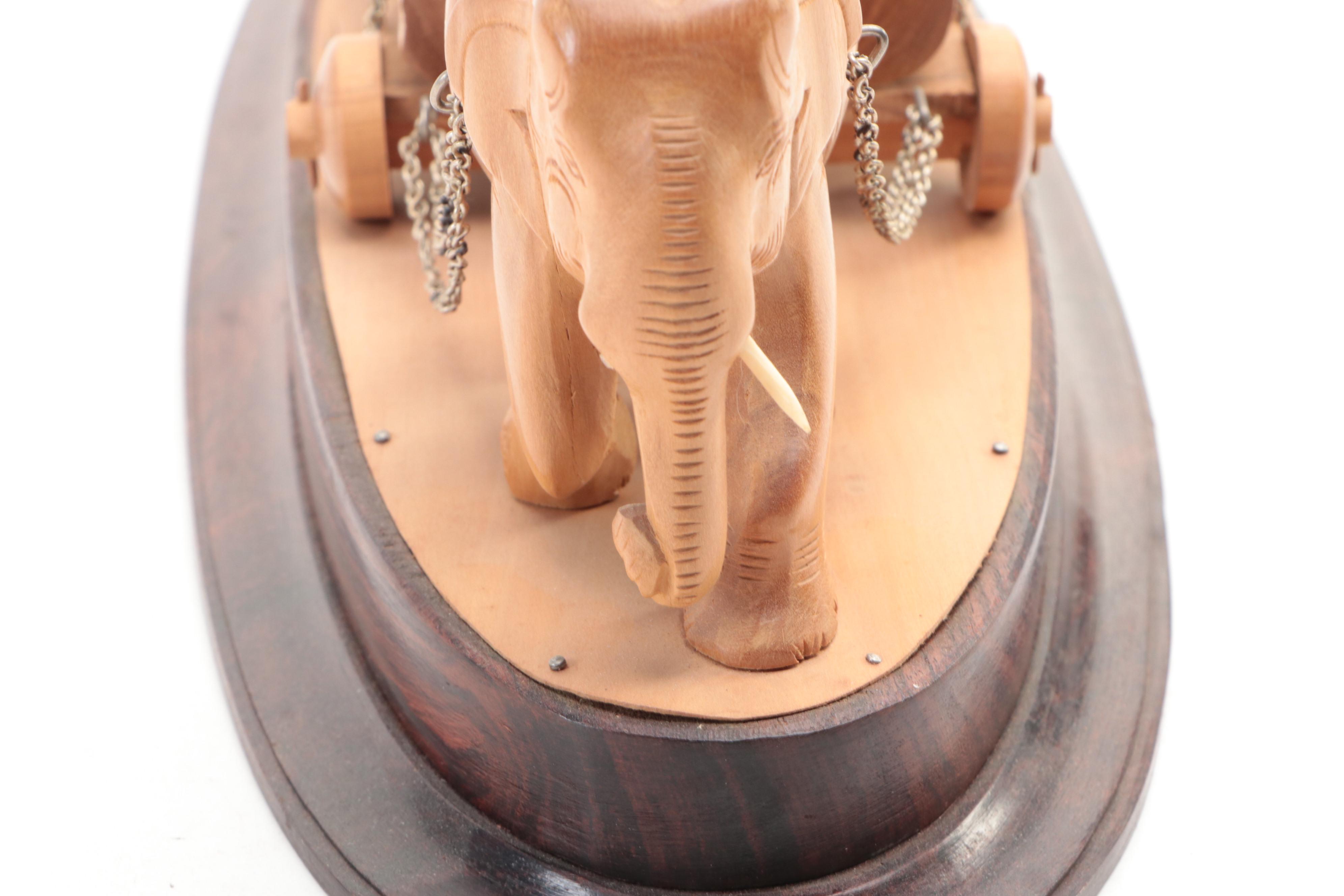 Handmade Carved Wood Elephant Figures