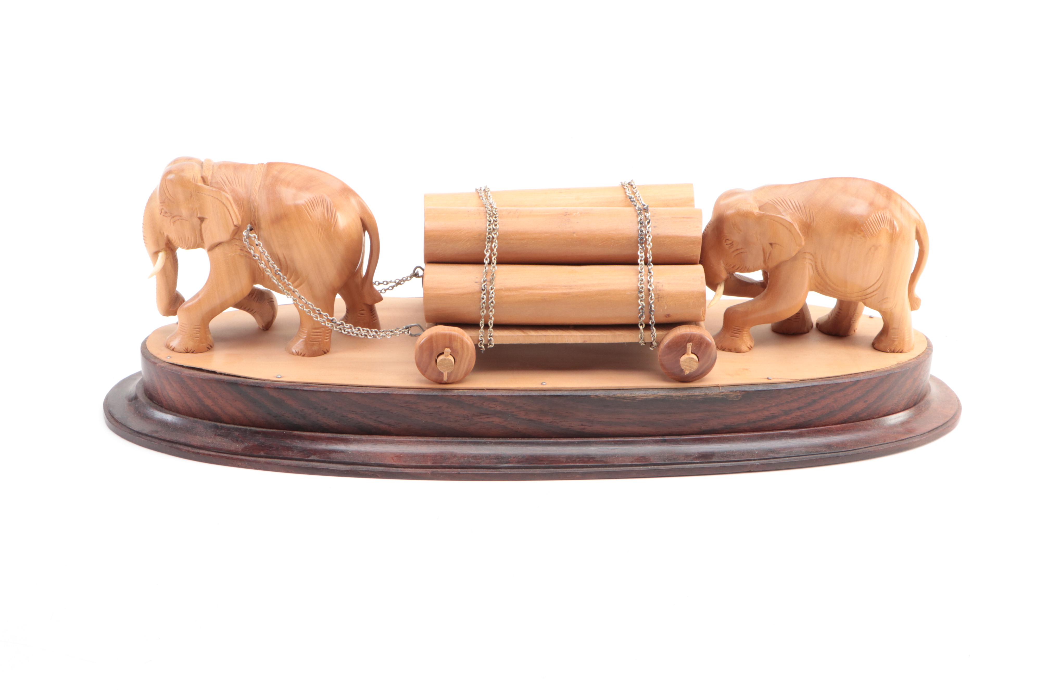 Handmade Carved Wood Elephant Figures