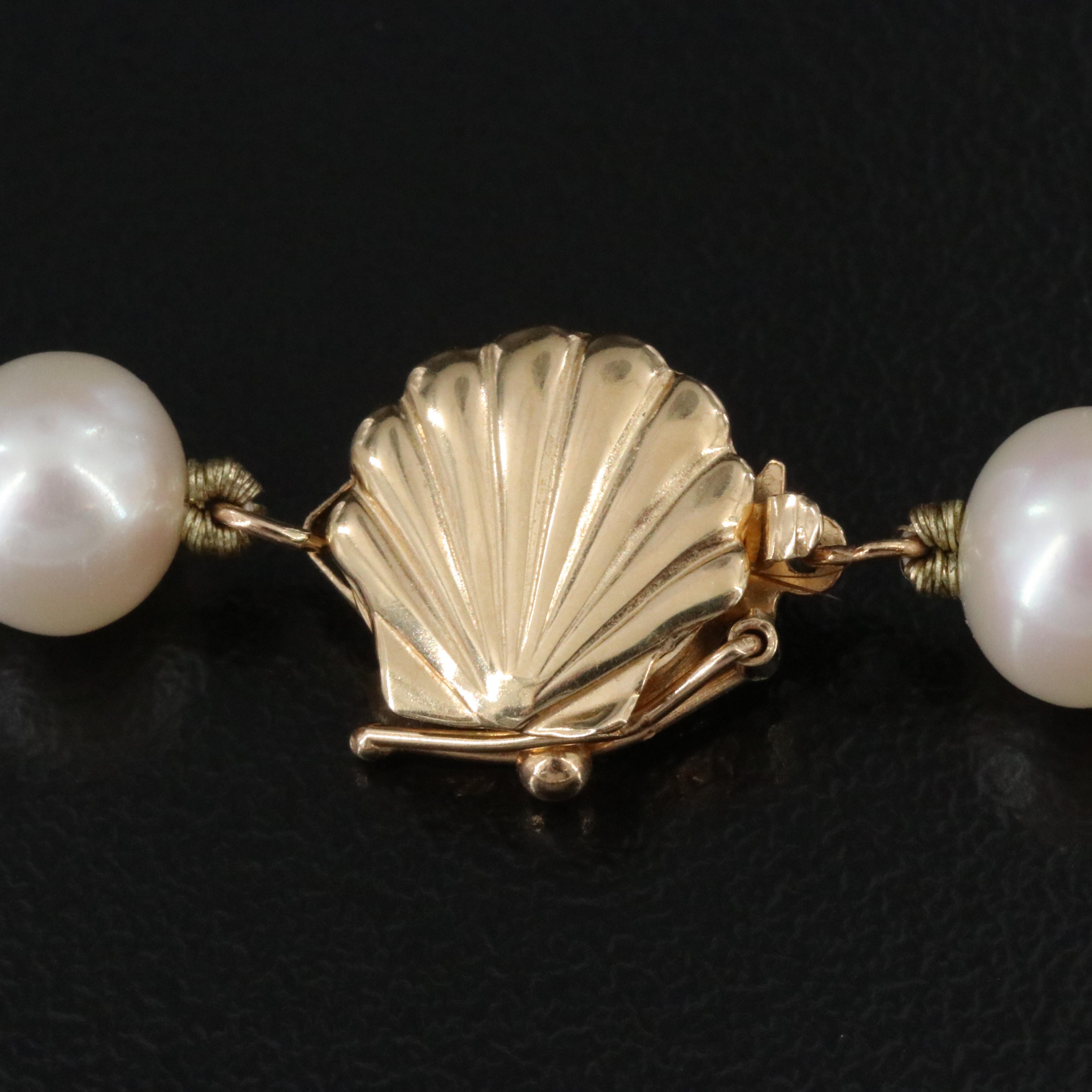 Pearl Necklace with 14K Shell Clasp