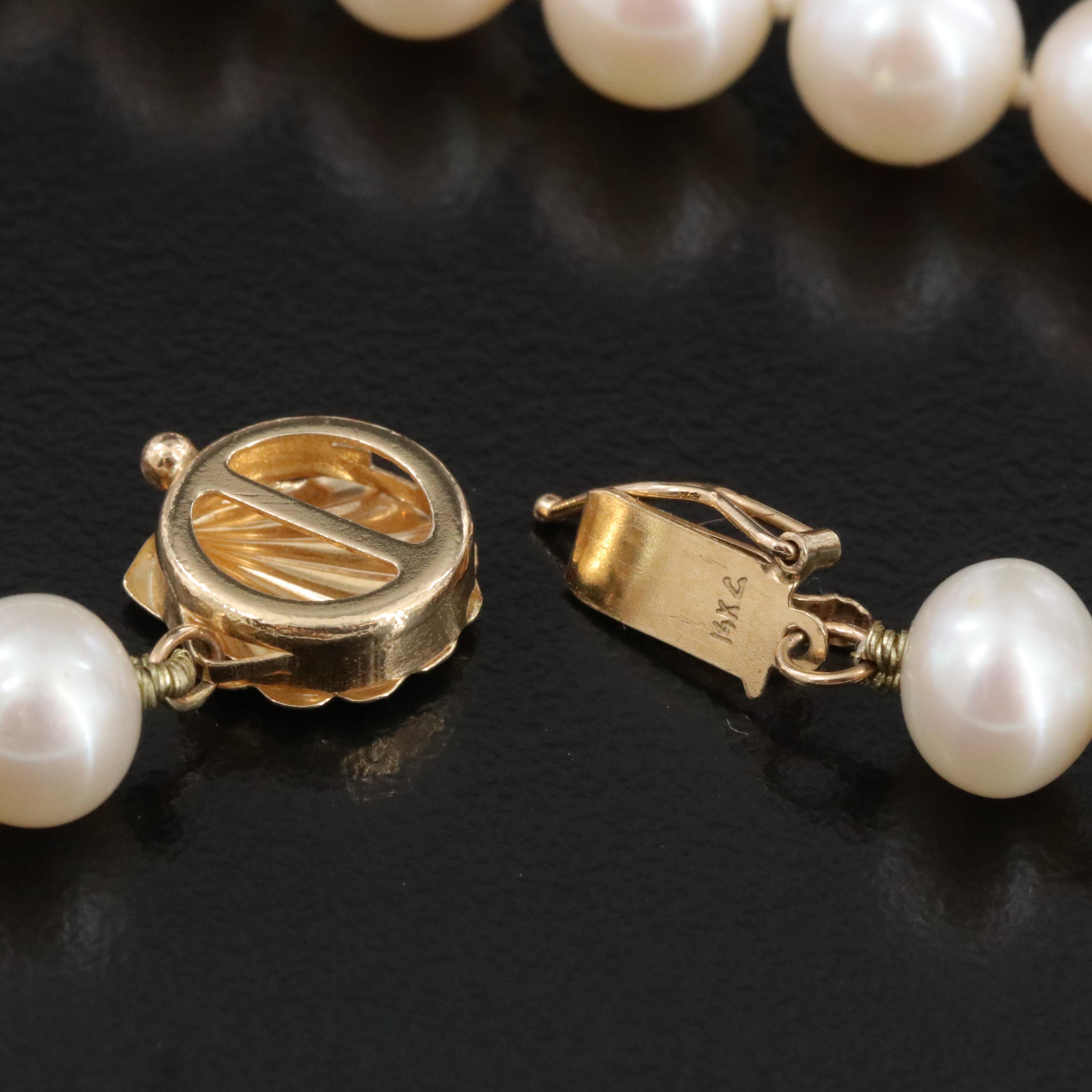 Pearl Necklace with 14K Shell Clasp