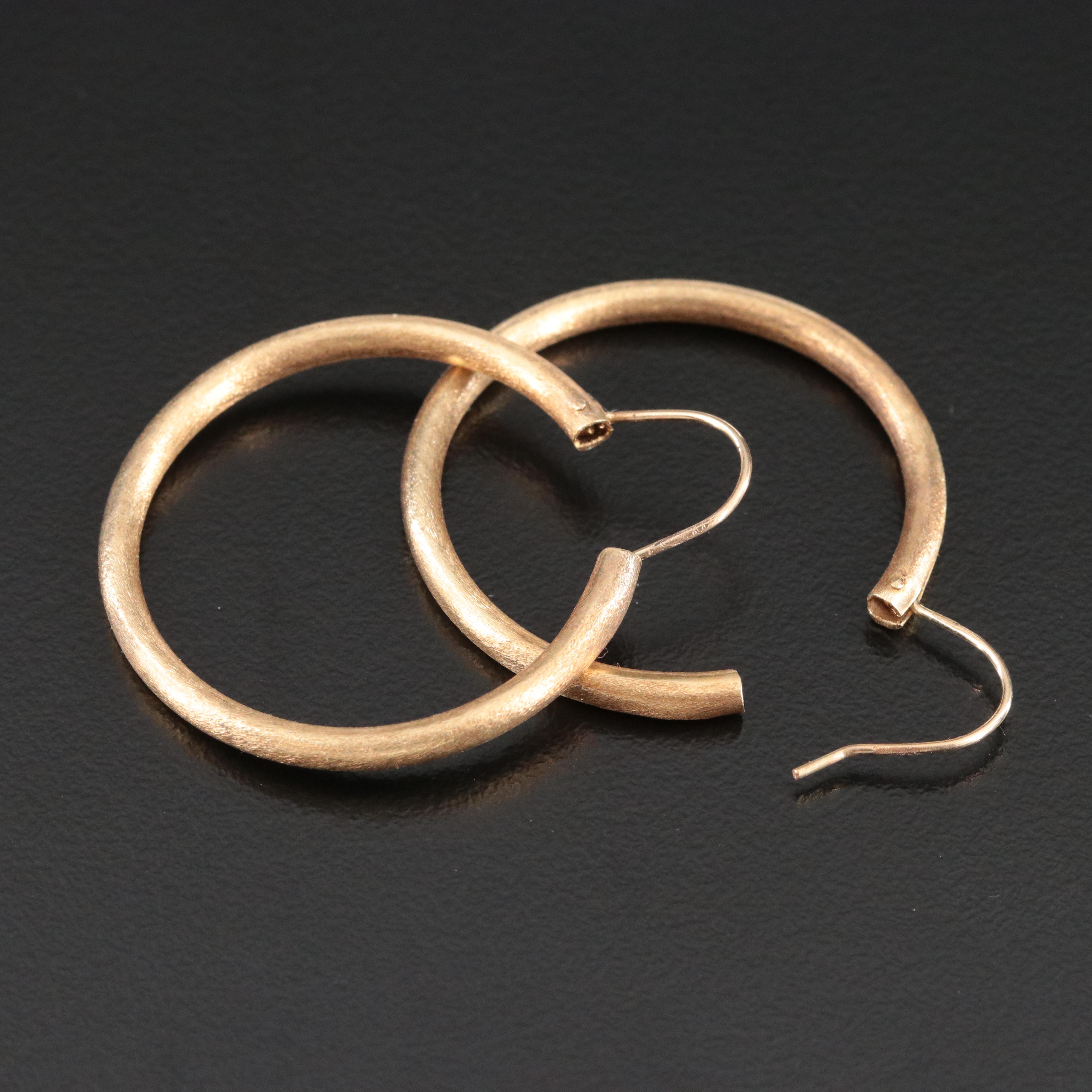 14K Hoops with Brush Finish