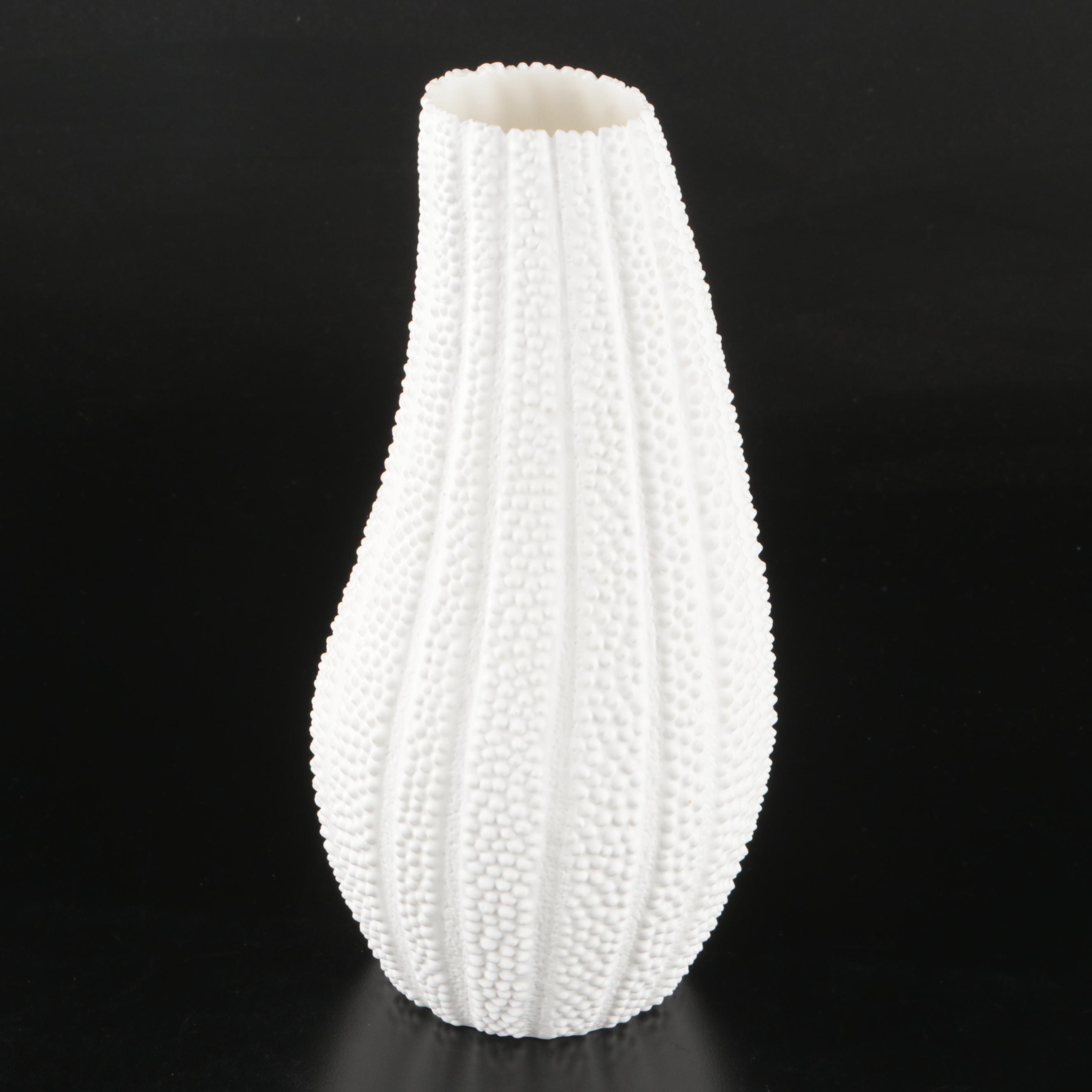 Anthropologie Textured Bone China Sea Urchin Vase with Ceramic Pomegranates