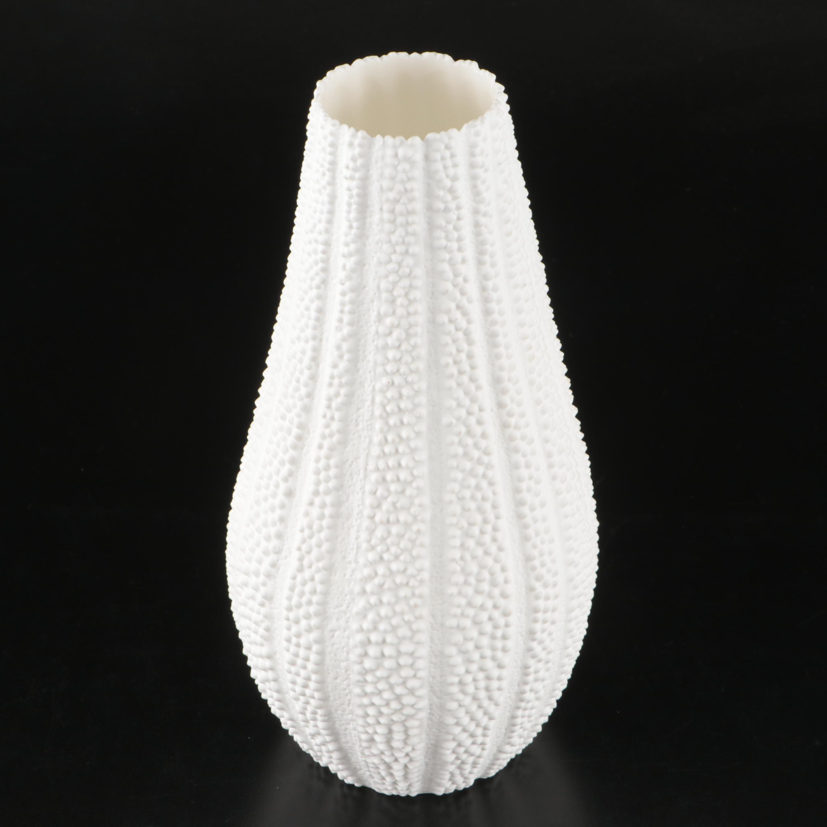 Anthropologie Textured Bone China Sea Urchin Vase with Ceramic Pomegranates