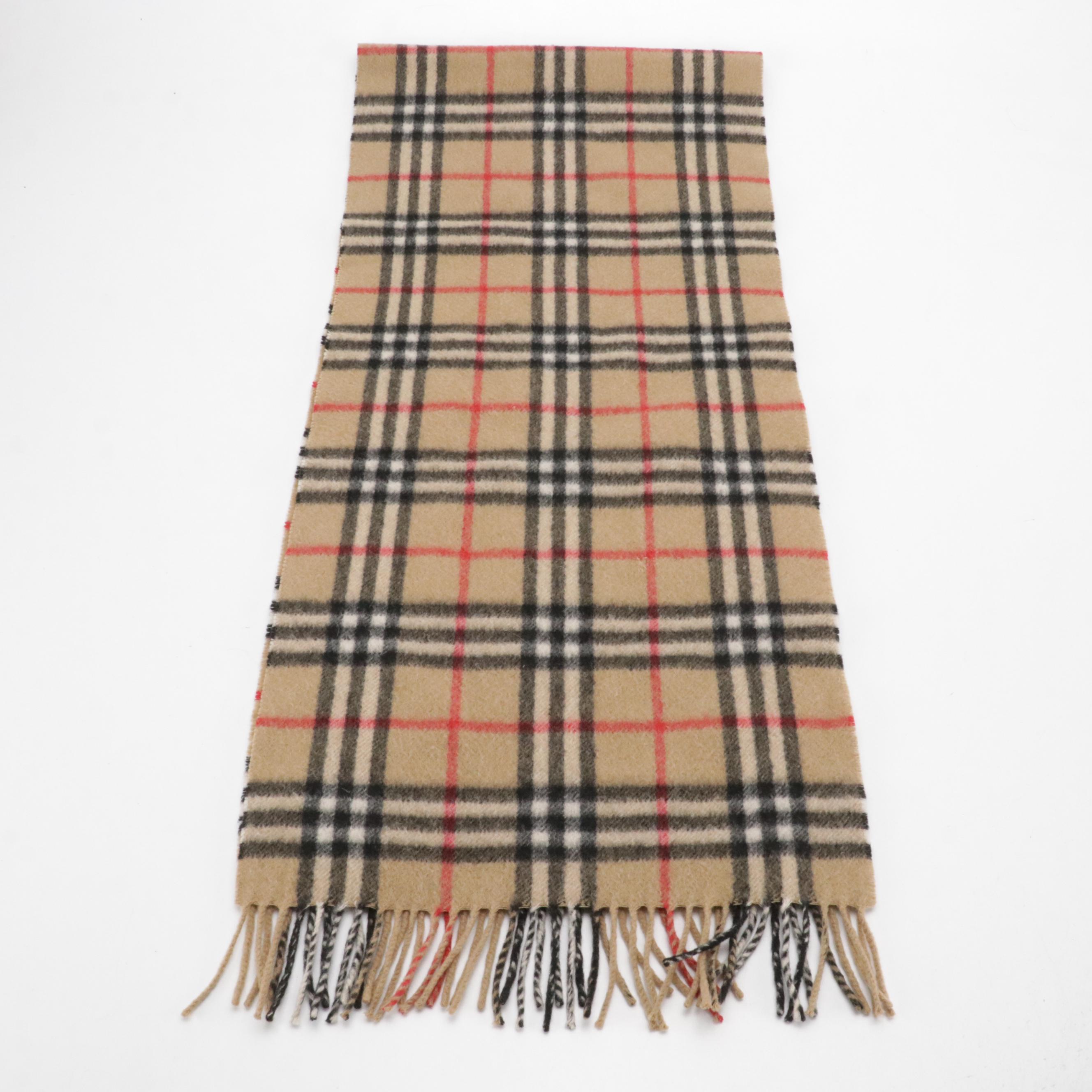 Burberrys Vintage House Check Cashmere Fringe Scarf