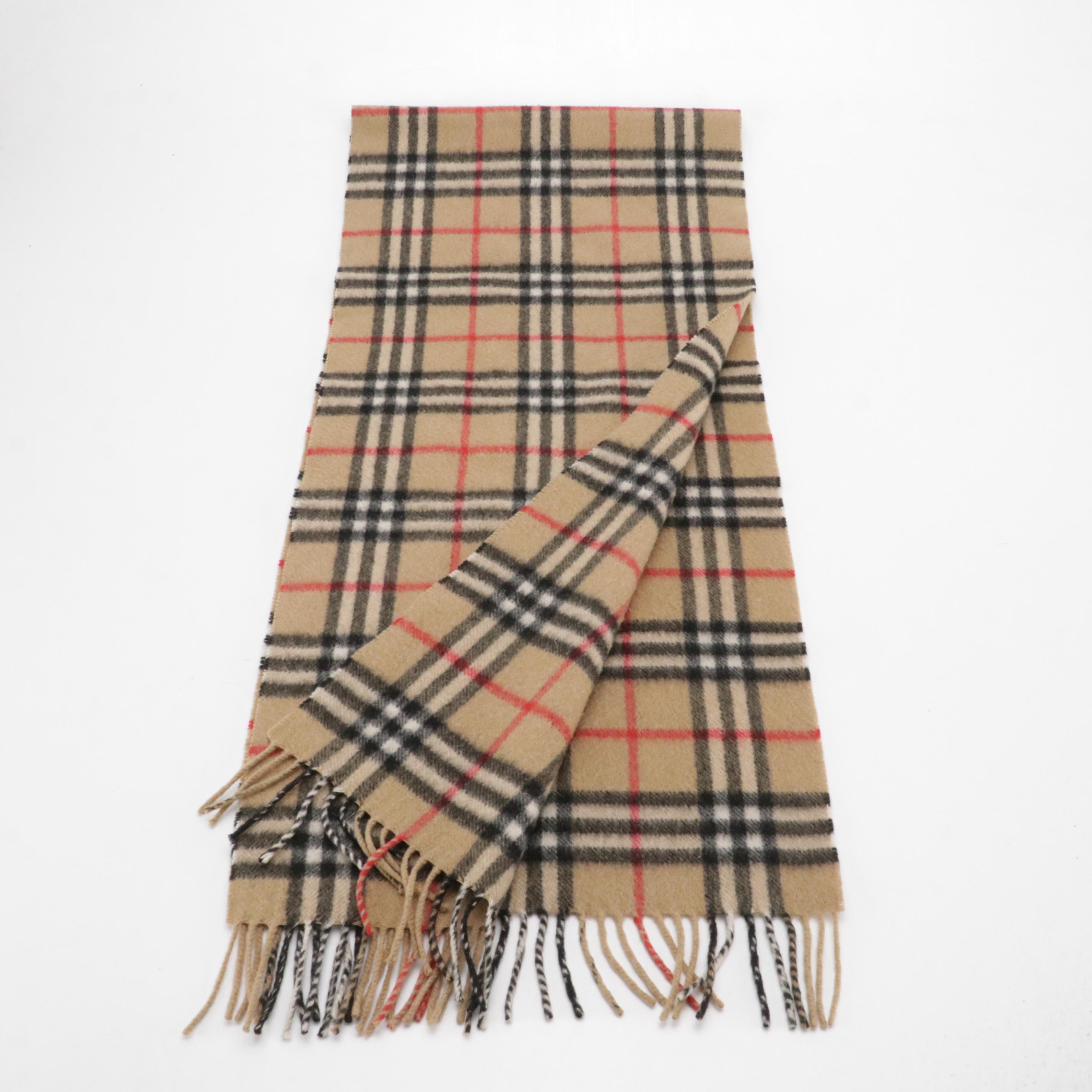 Burberrys Vintage House Check Cashmere Fringe Scarf