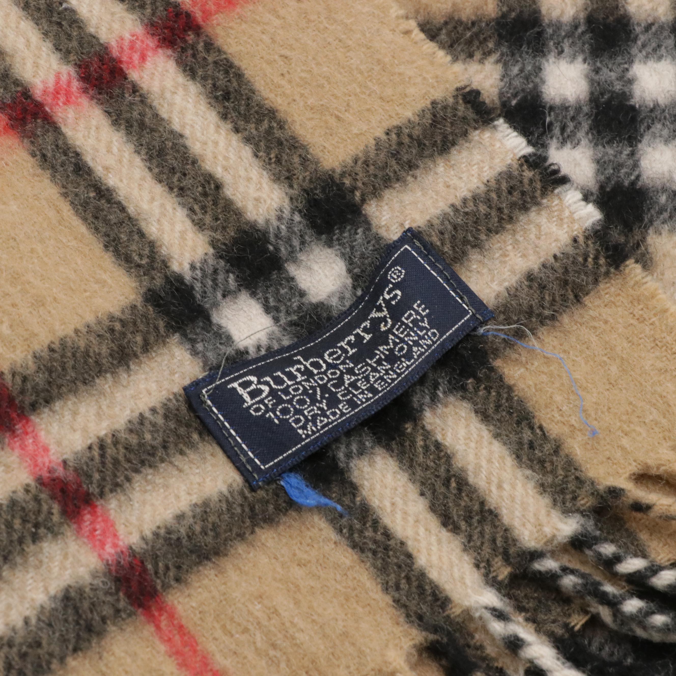 Burberrys Vintage House Check Cashmere Fringe Scarf
