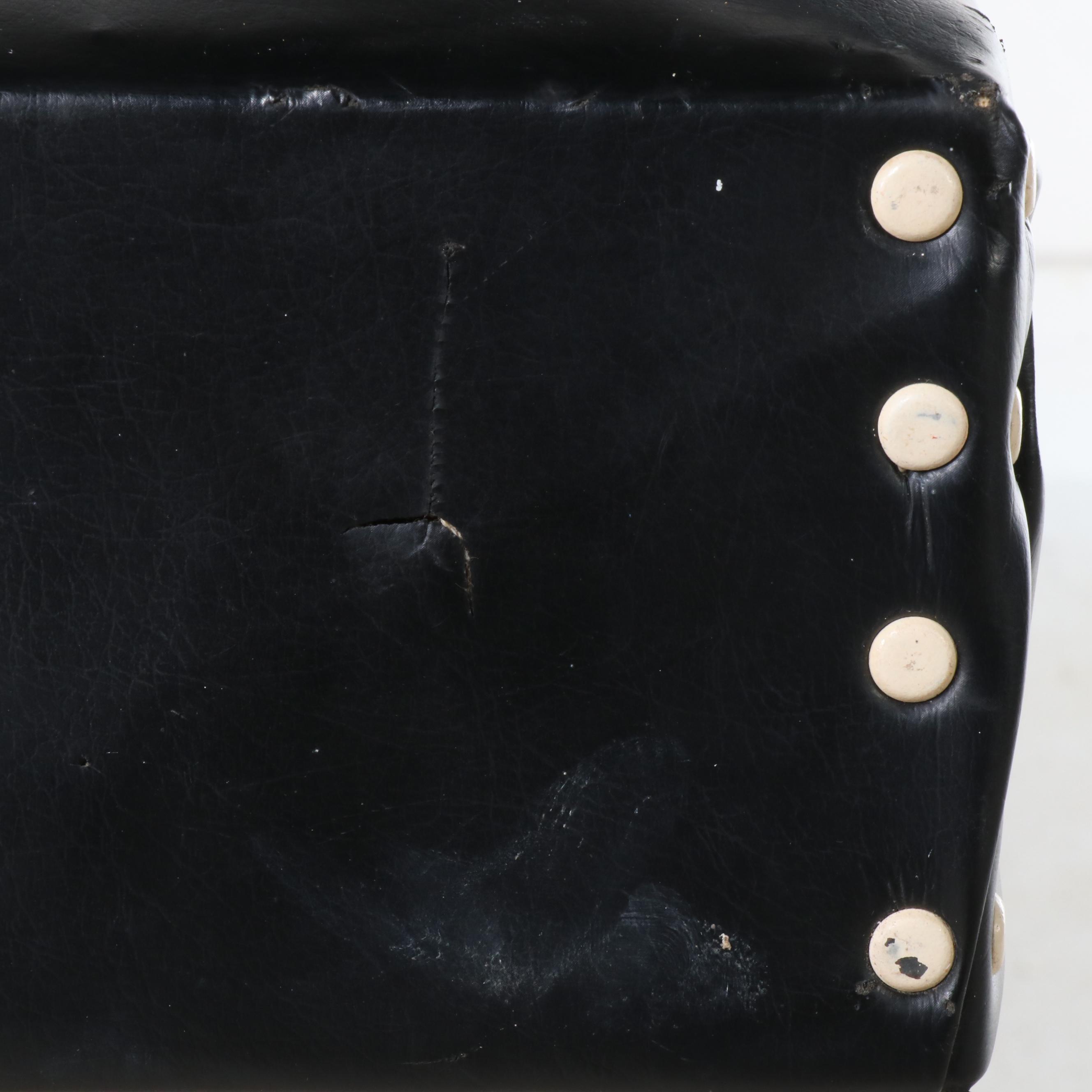 Set of Four Mid Century Style Embellished Wooden Barstools with Vinyl Seats