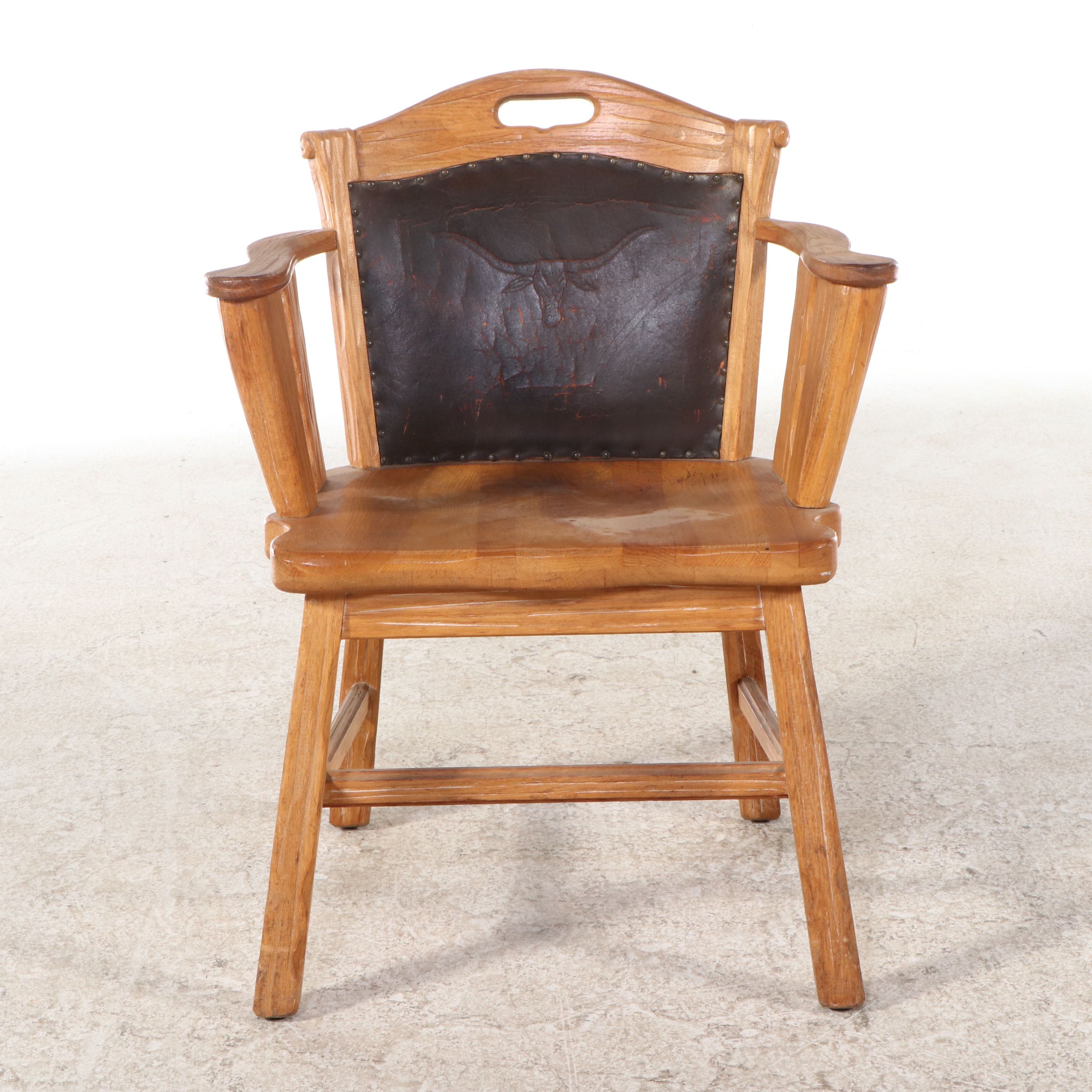 Ranch Style Oak Armchair with Leather Back