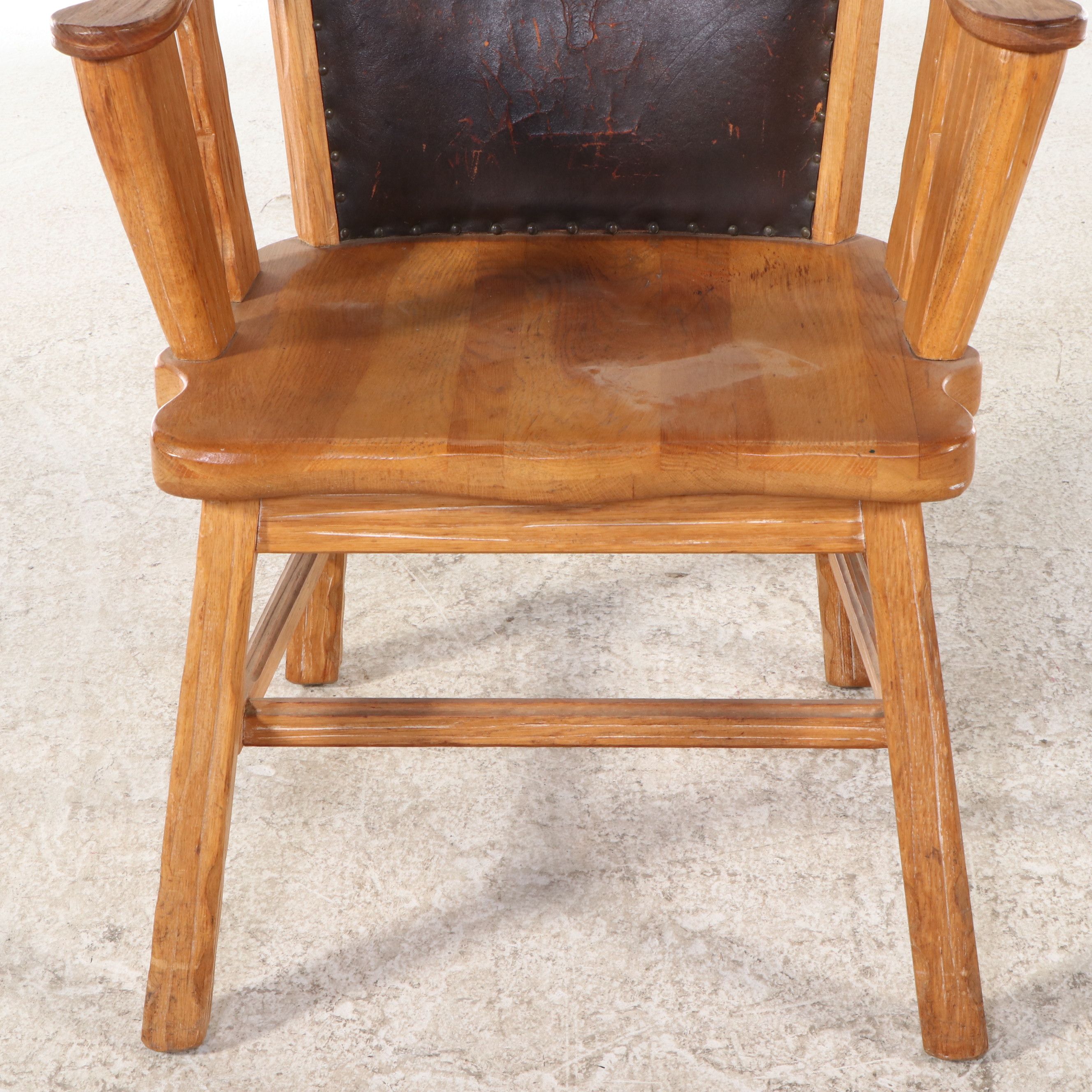 Ranch Style Oak Armchair with Leather Back