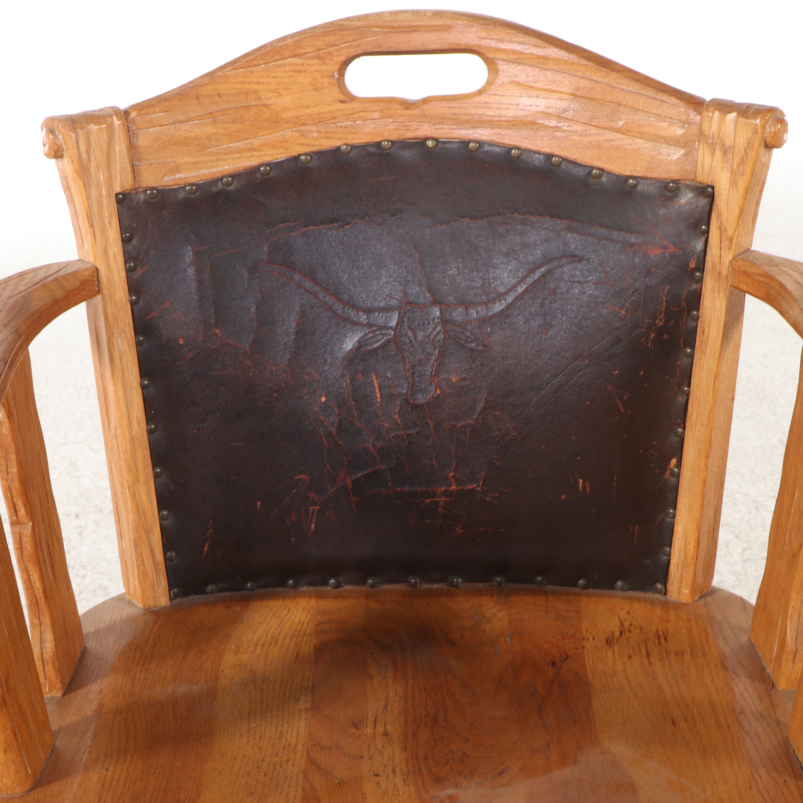 Ranch Style Oak Armchair with Leather Back