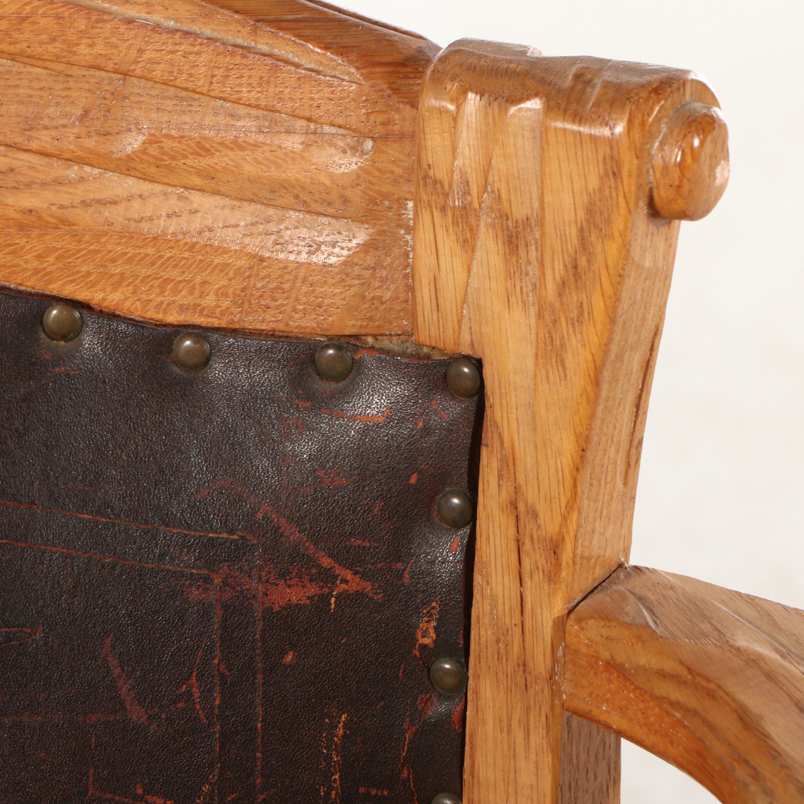 Ranch Style Oak Armchair with Leather Back