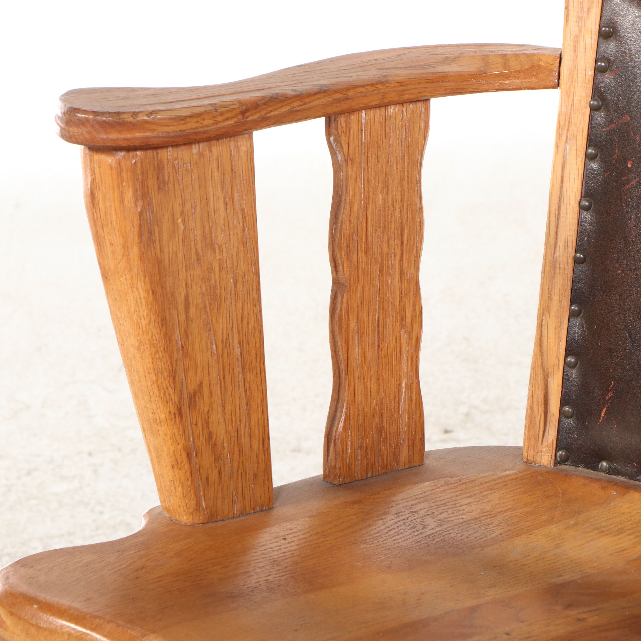 Ranch Style Oak Armchair with Leather Back