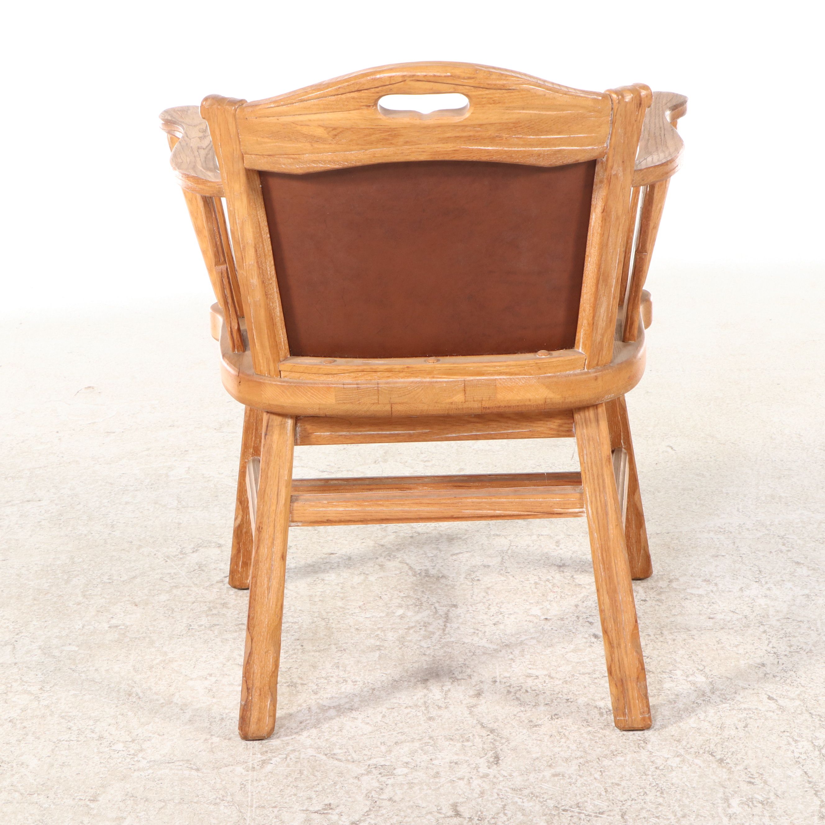 Ranch Style Oak Armchair with Leather Back