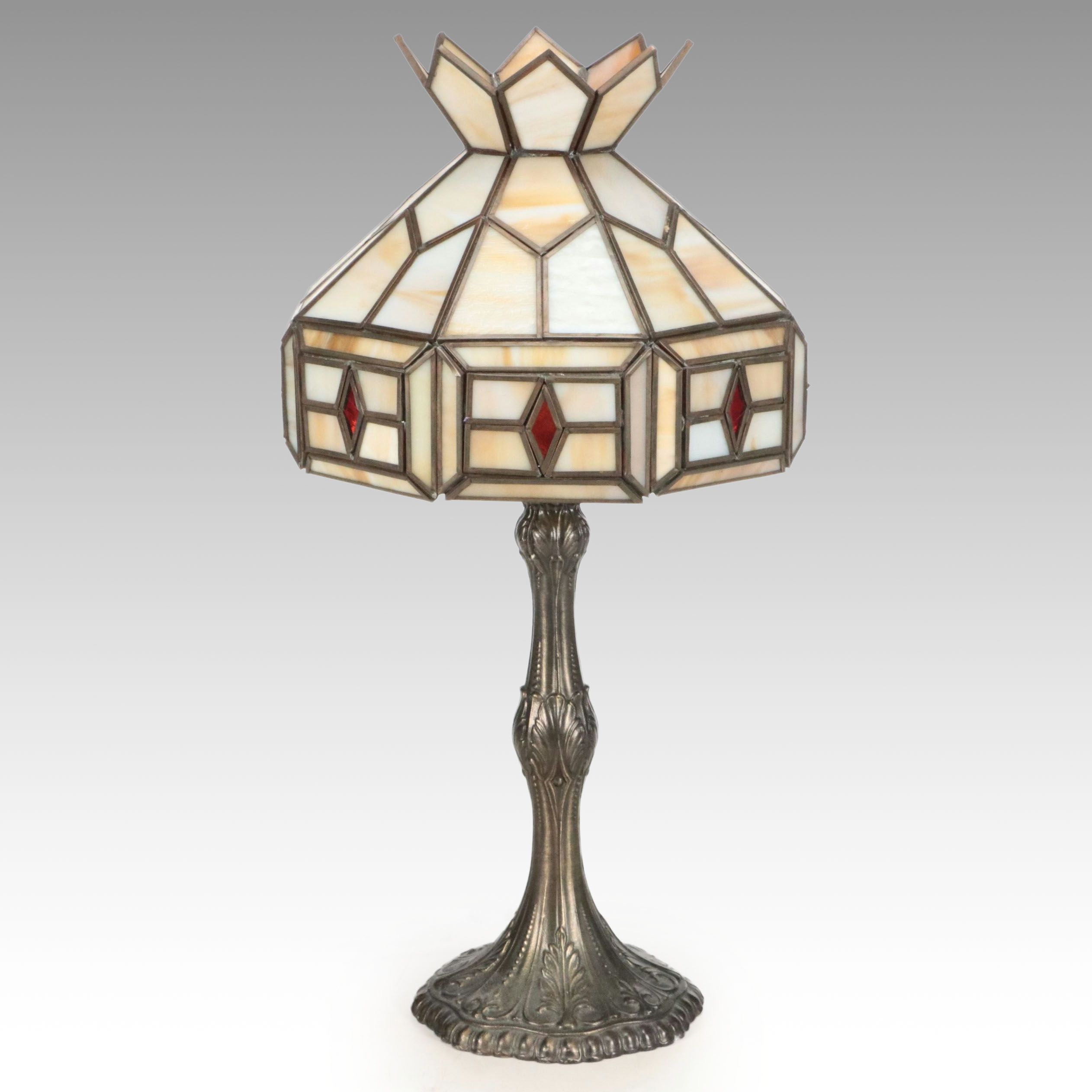 Art Nouveau Style Slag Glass Table Lamps