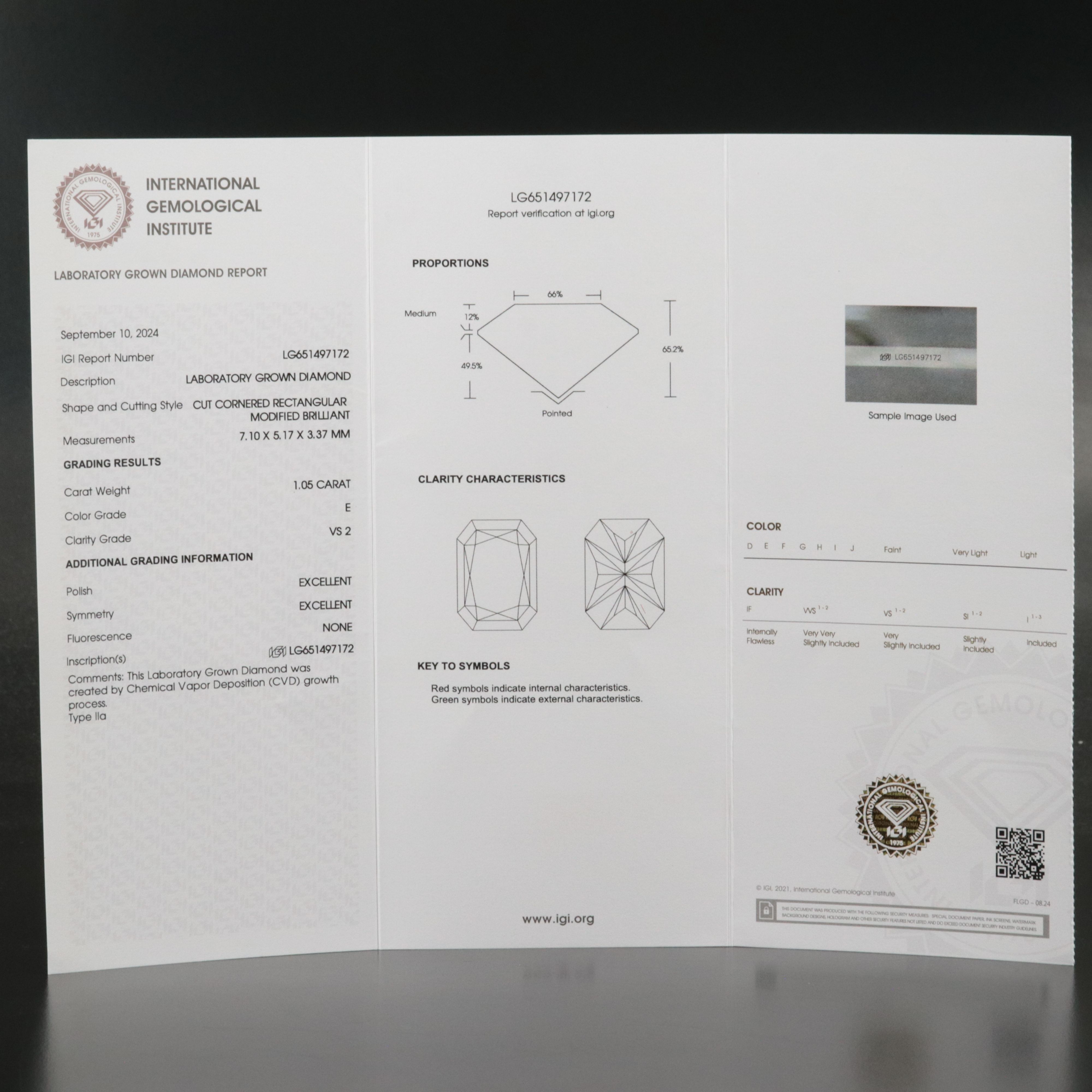 Loose 1.05 CT Lab Grown Diamond with IGI Report