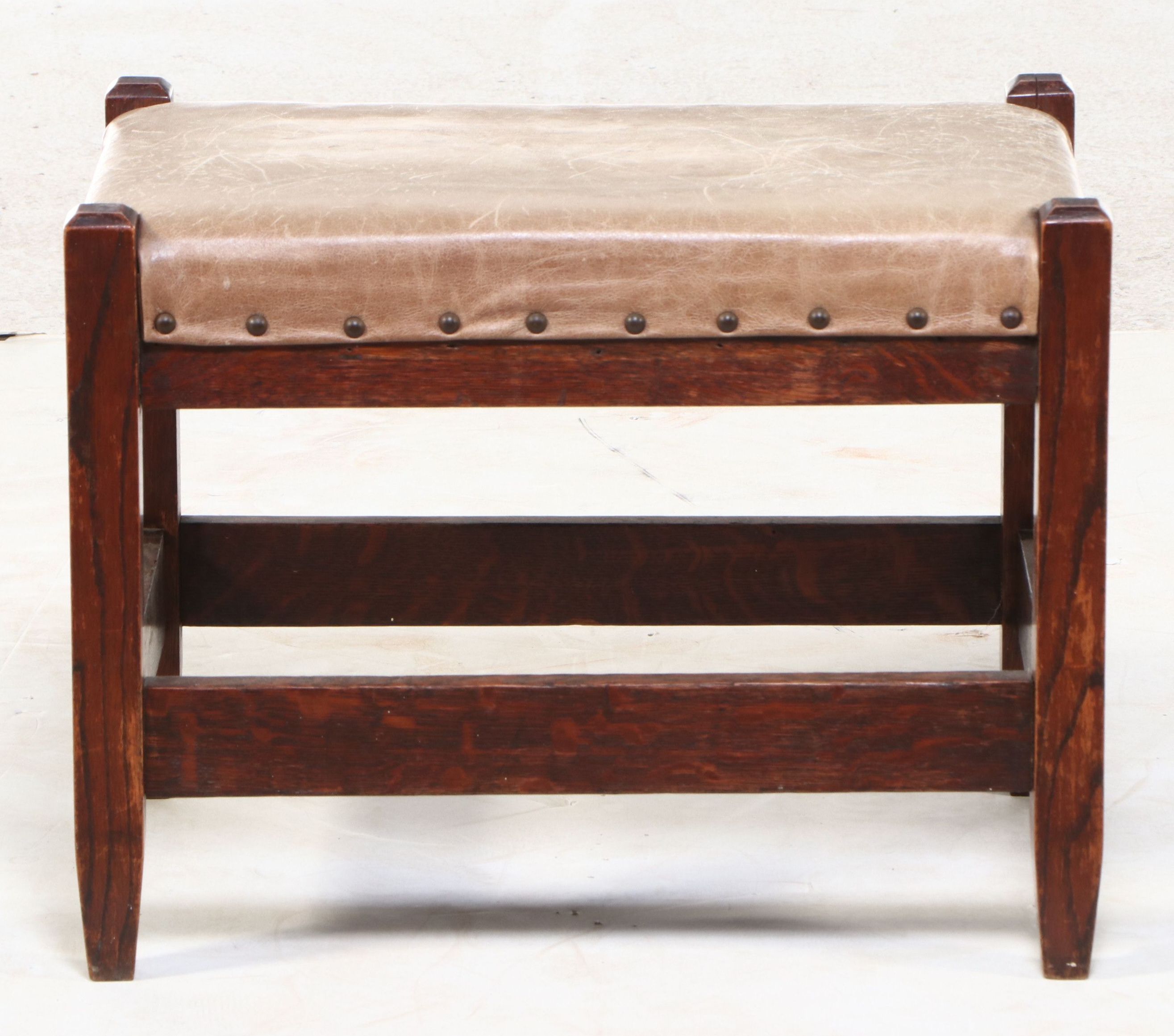 American Craftsman Style Oak Footstool, 20th Century