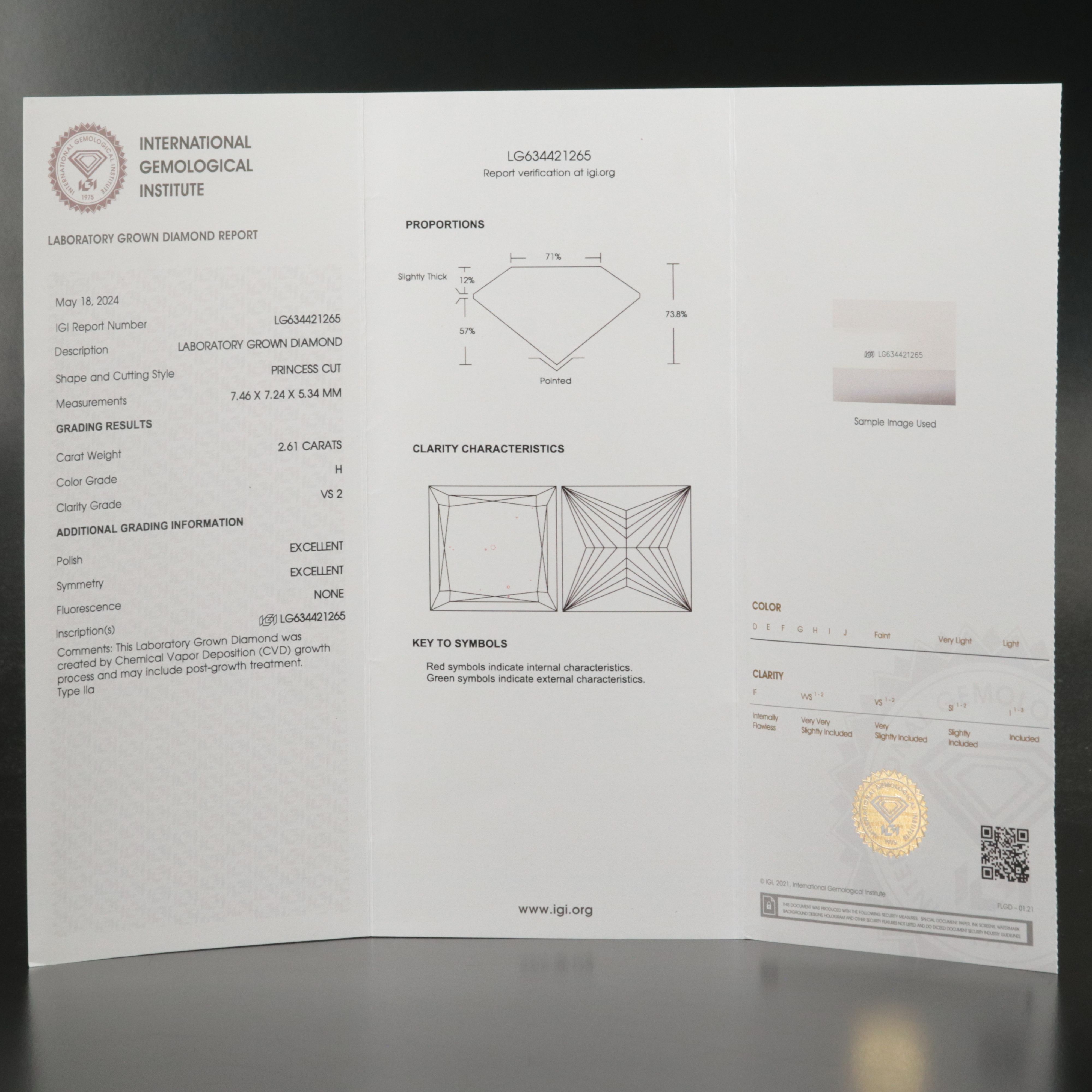 Loose 2.61 CT Lab Grown Diamond with IGI Report