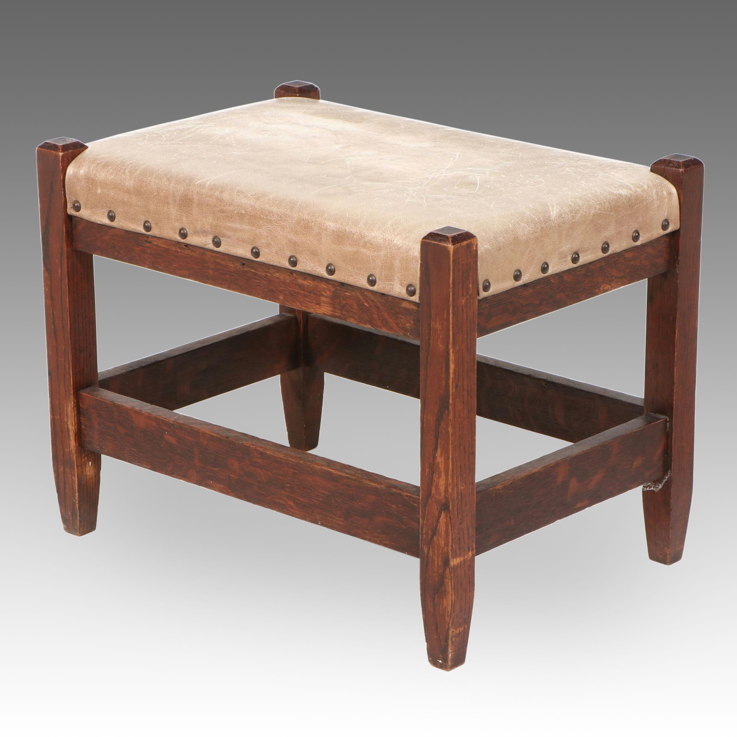 American Craftsman Style Oak Footstool, 20th Century