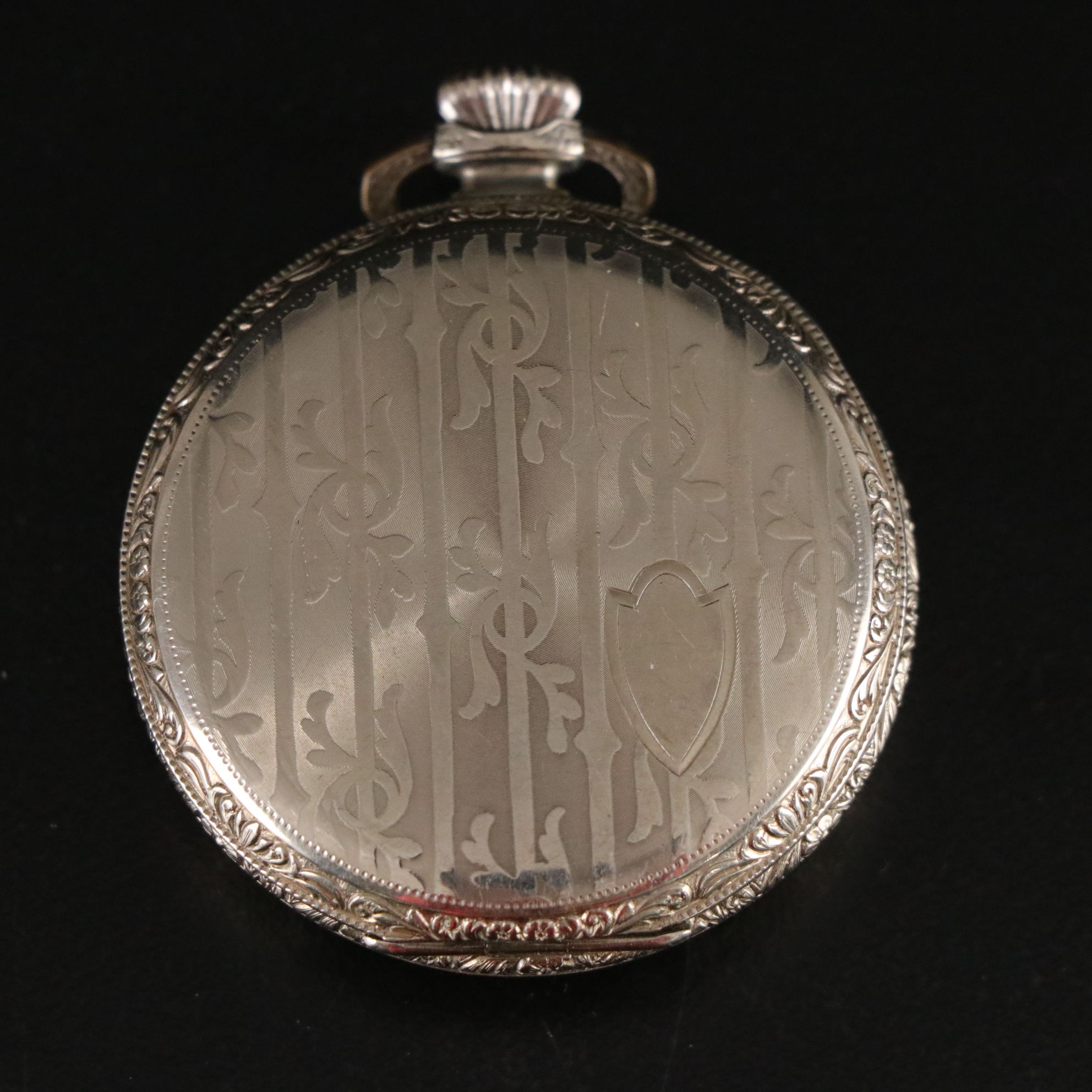 Elgin Antique Open Face Pocket Watch Features Nickel Damasking Around Face, 1923