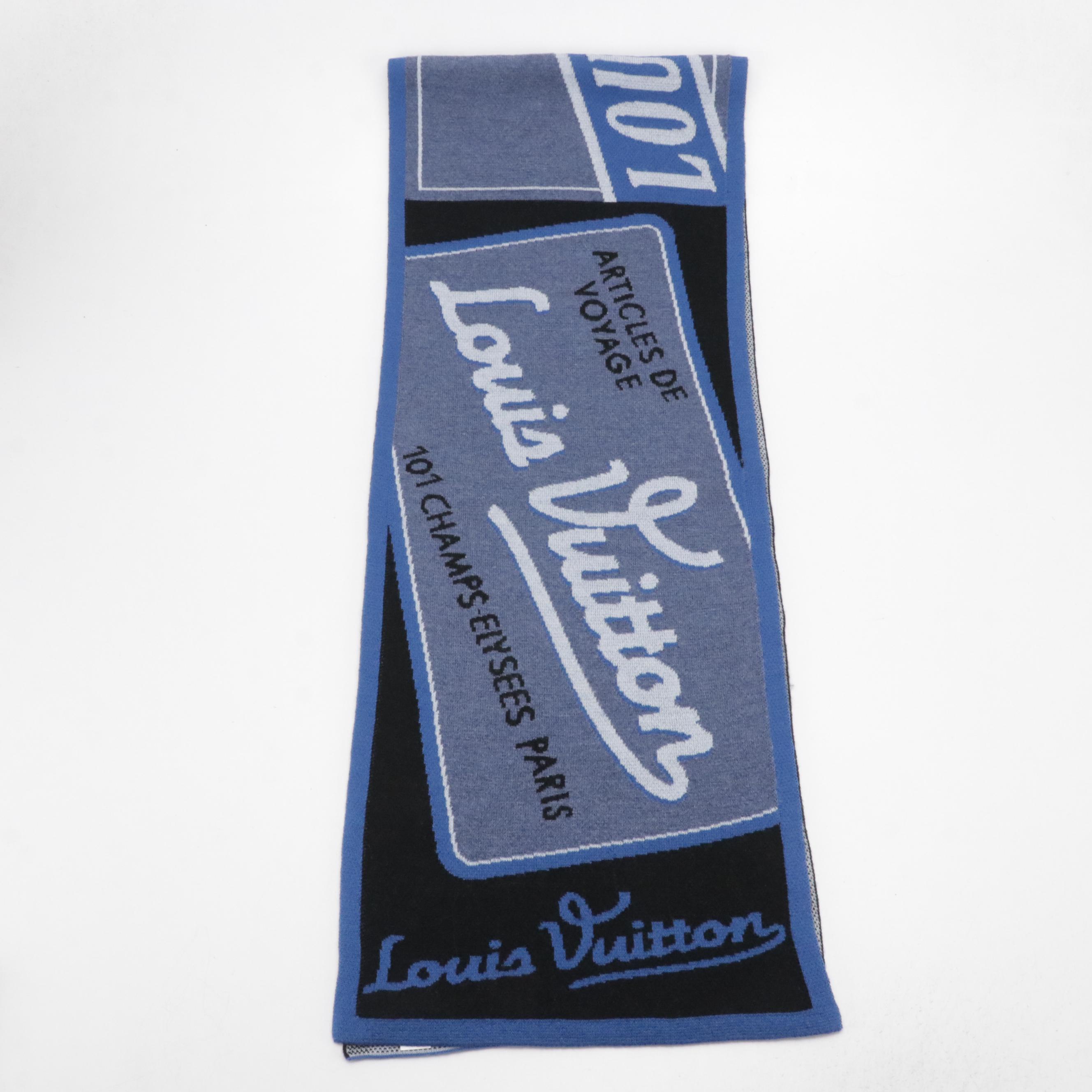 Louis Vuitton Champs-Élysées Blue Wool Knit Scarf