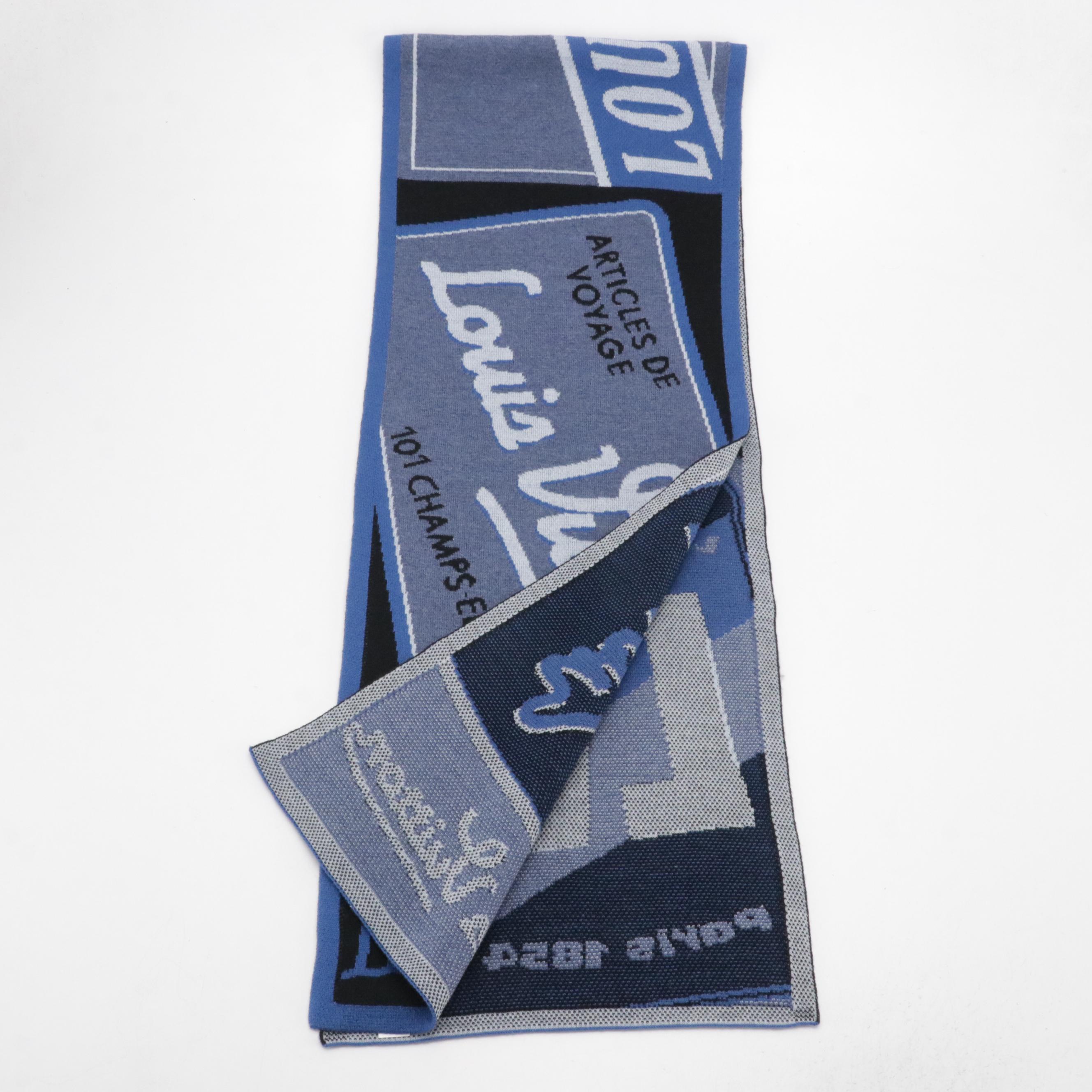 Louis Vuitton Champs-Élysées Blue Wool Knit Scarf