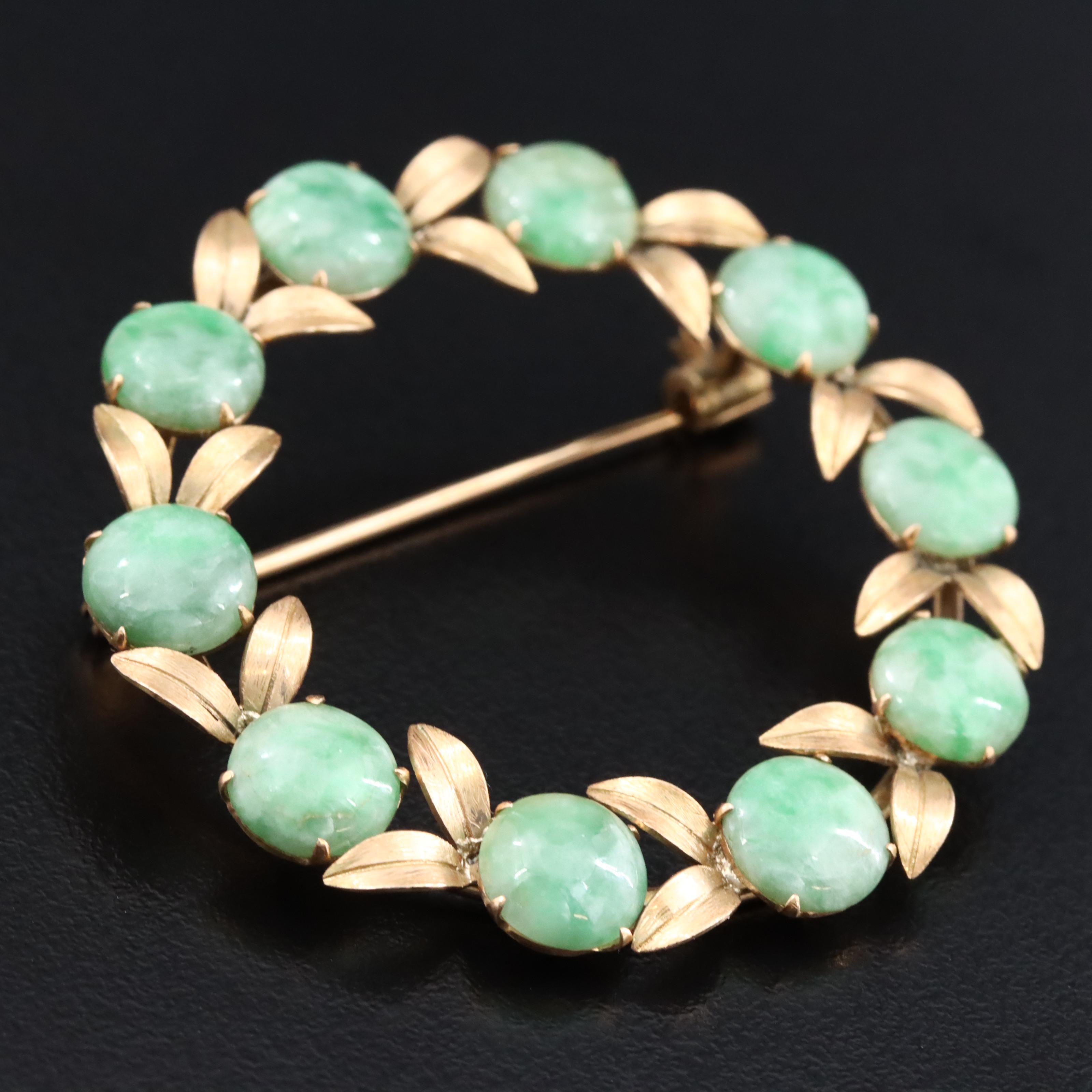 14K Jadeite Wreath Brooch