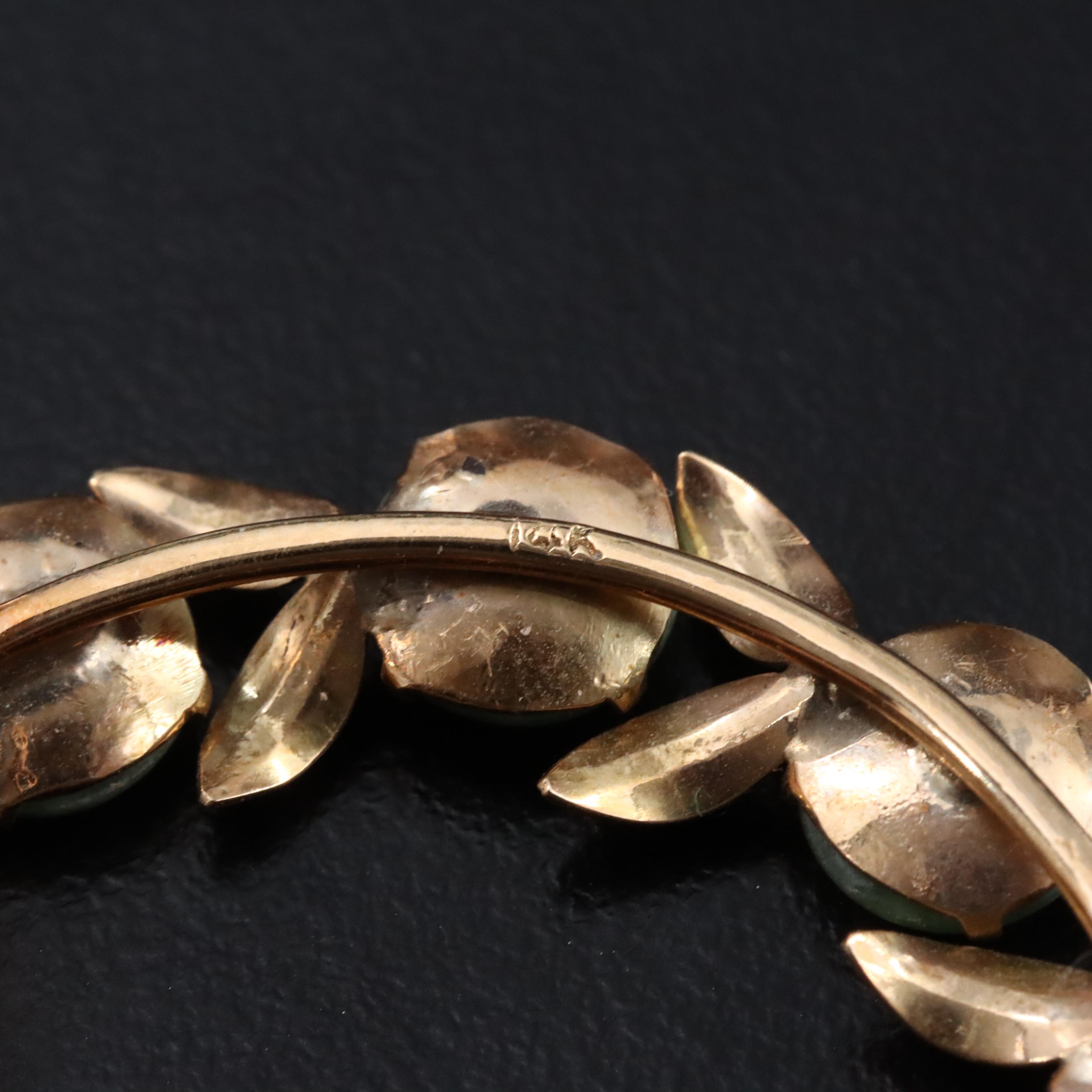 14K Jadeite Wreath Brooch