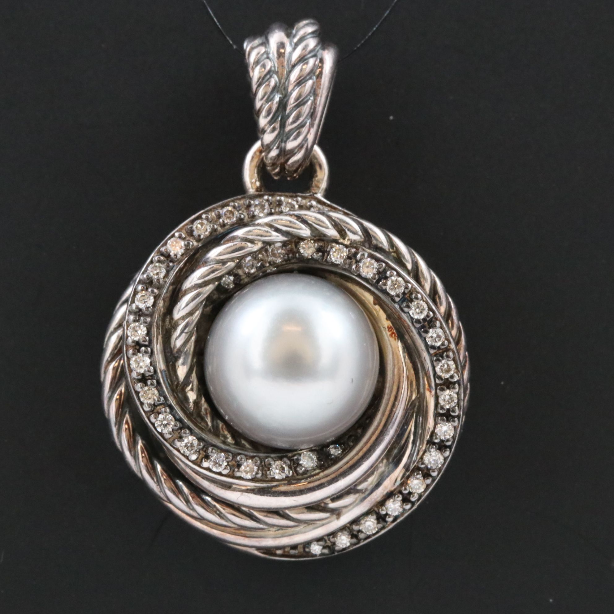 David Yurman Crossover Sterling Cultured Pearl and Diamond Pendant