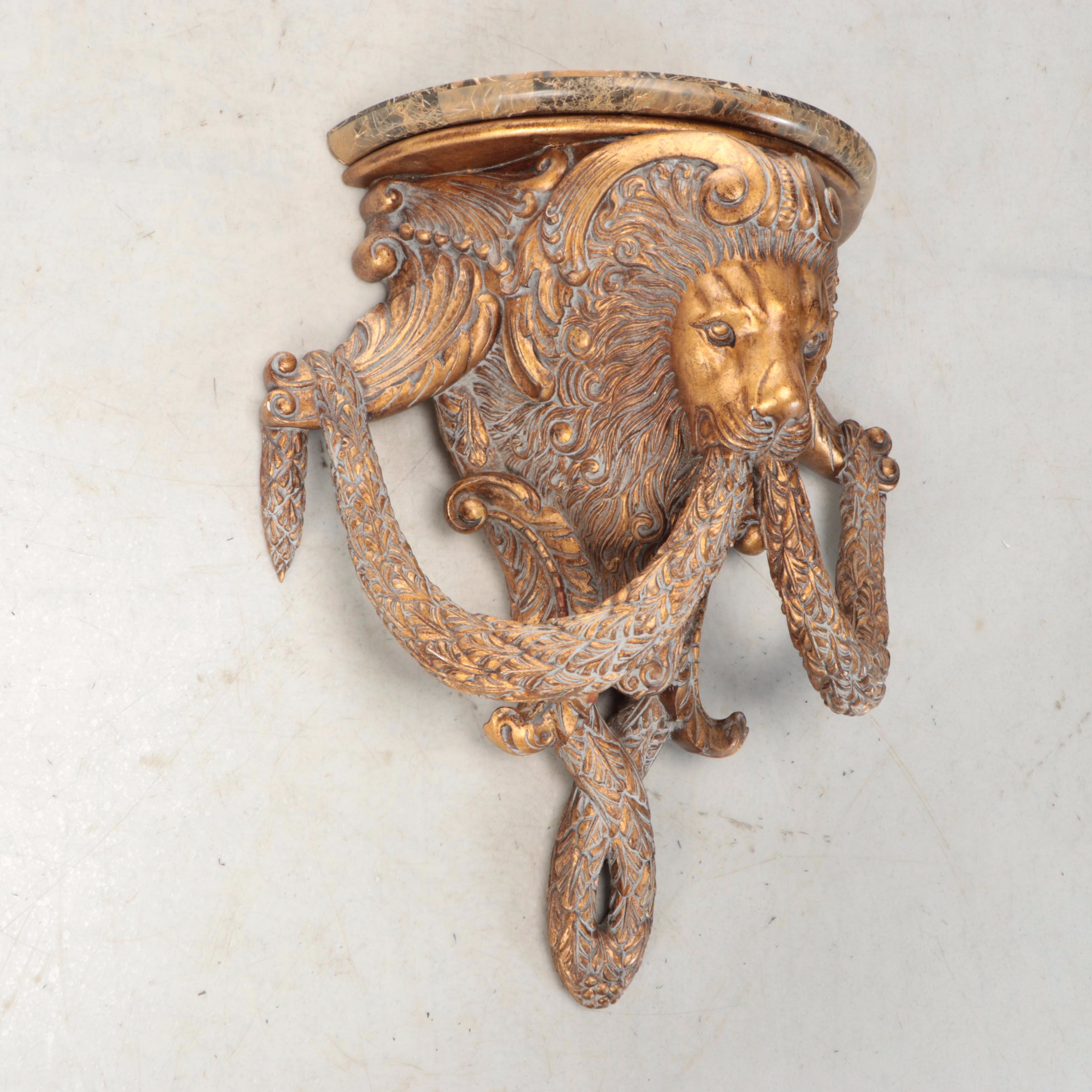 French Empire Style Lion Head and Rope Marble Top Wall Shelf