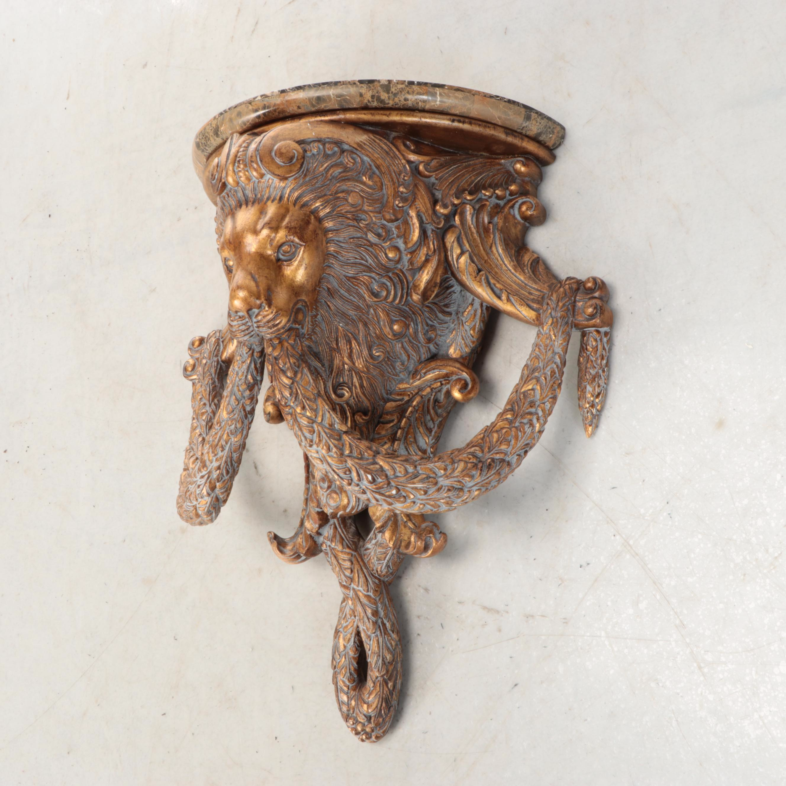 French Empire Style Lion Head and Rope Marble Top Wall Shelf