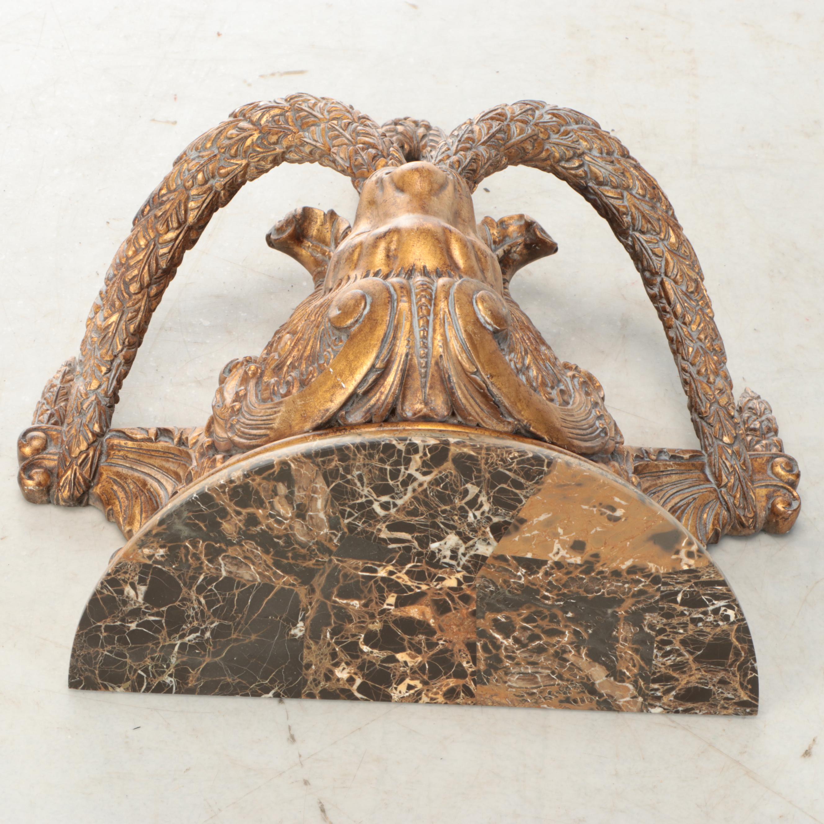 French Empire Style Lion Head and Rope Marble Top Wall Shelf