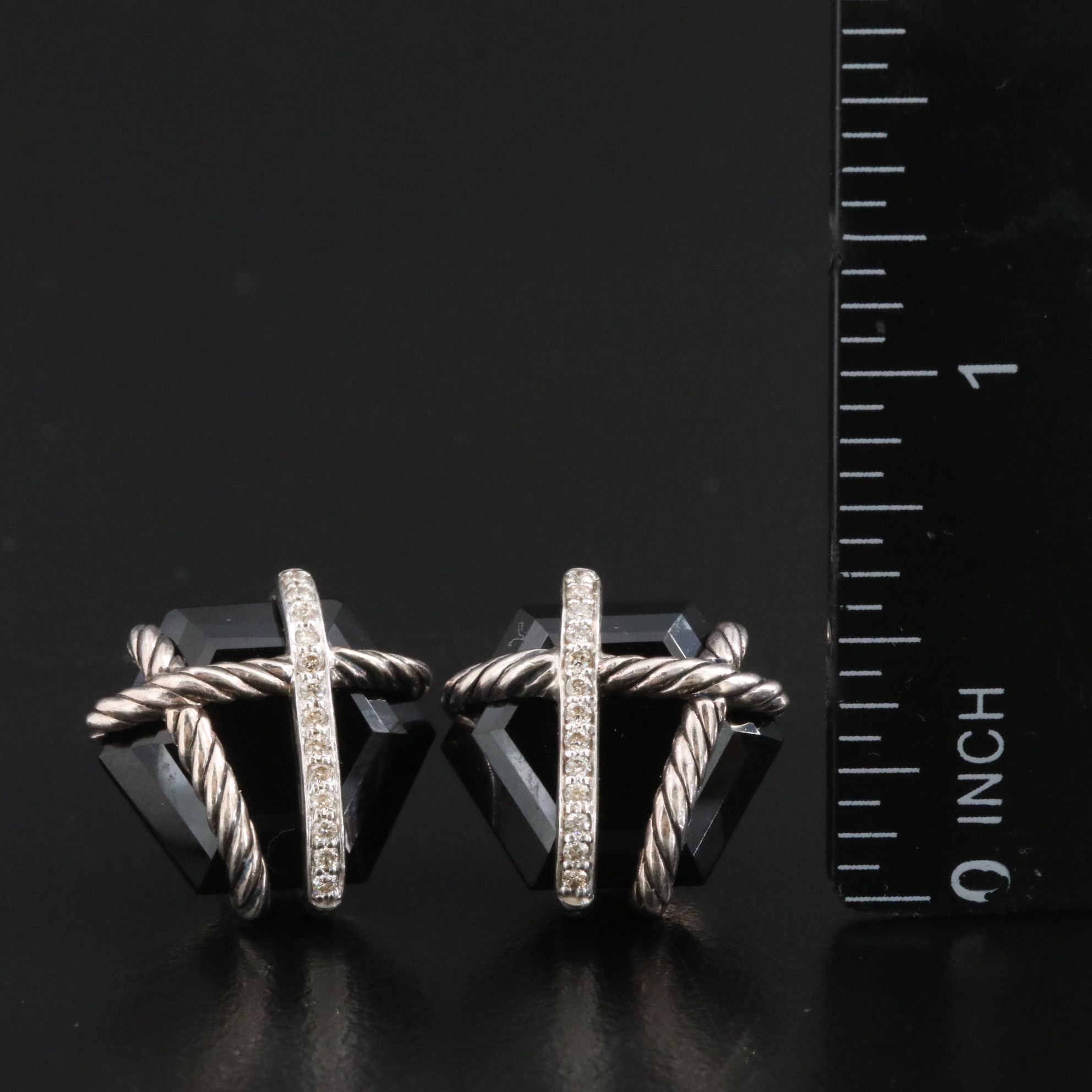 David Yurman Wrap Sterling, Black Onyx and Diamond Earrings