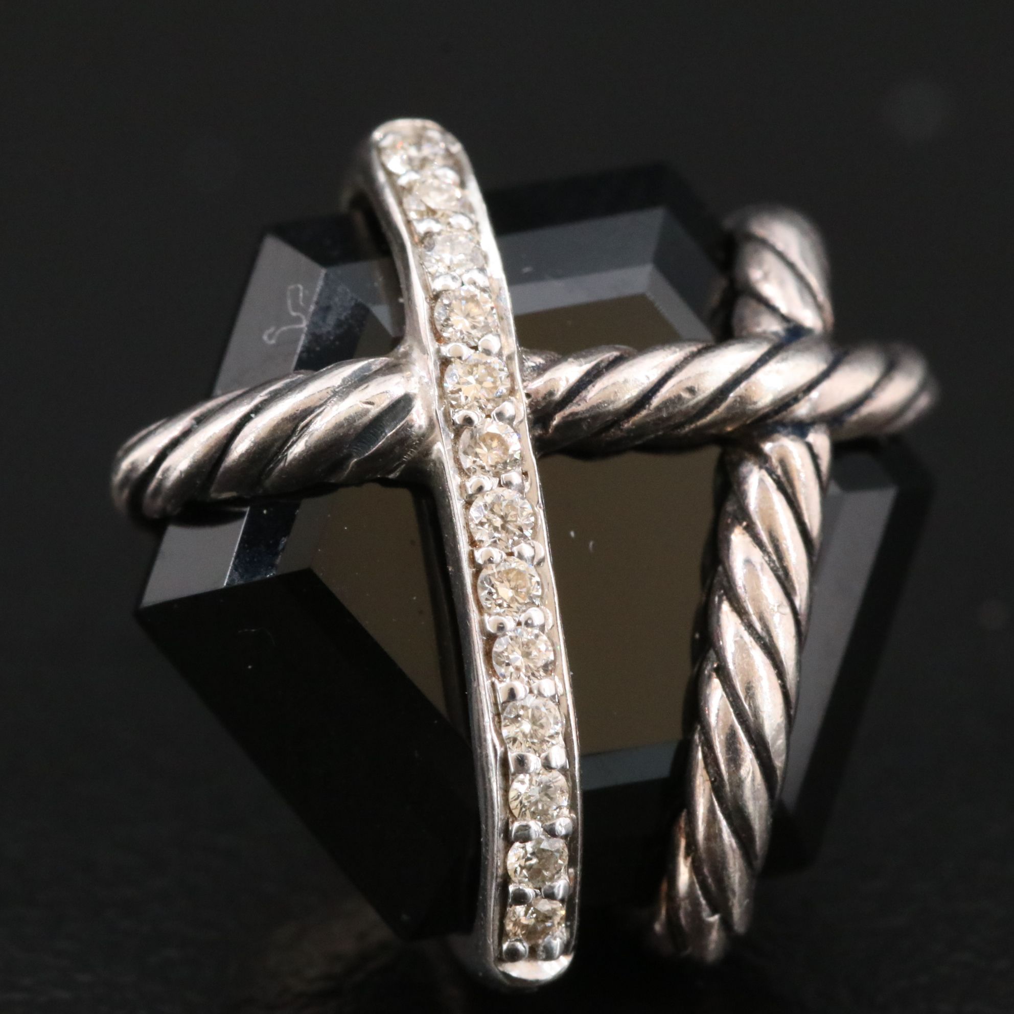 David Yurman Wrap Sterling, Black Onyx and Diamond Earrings