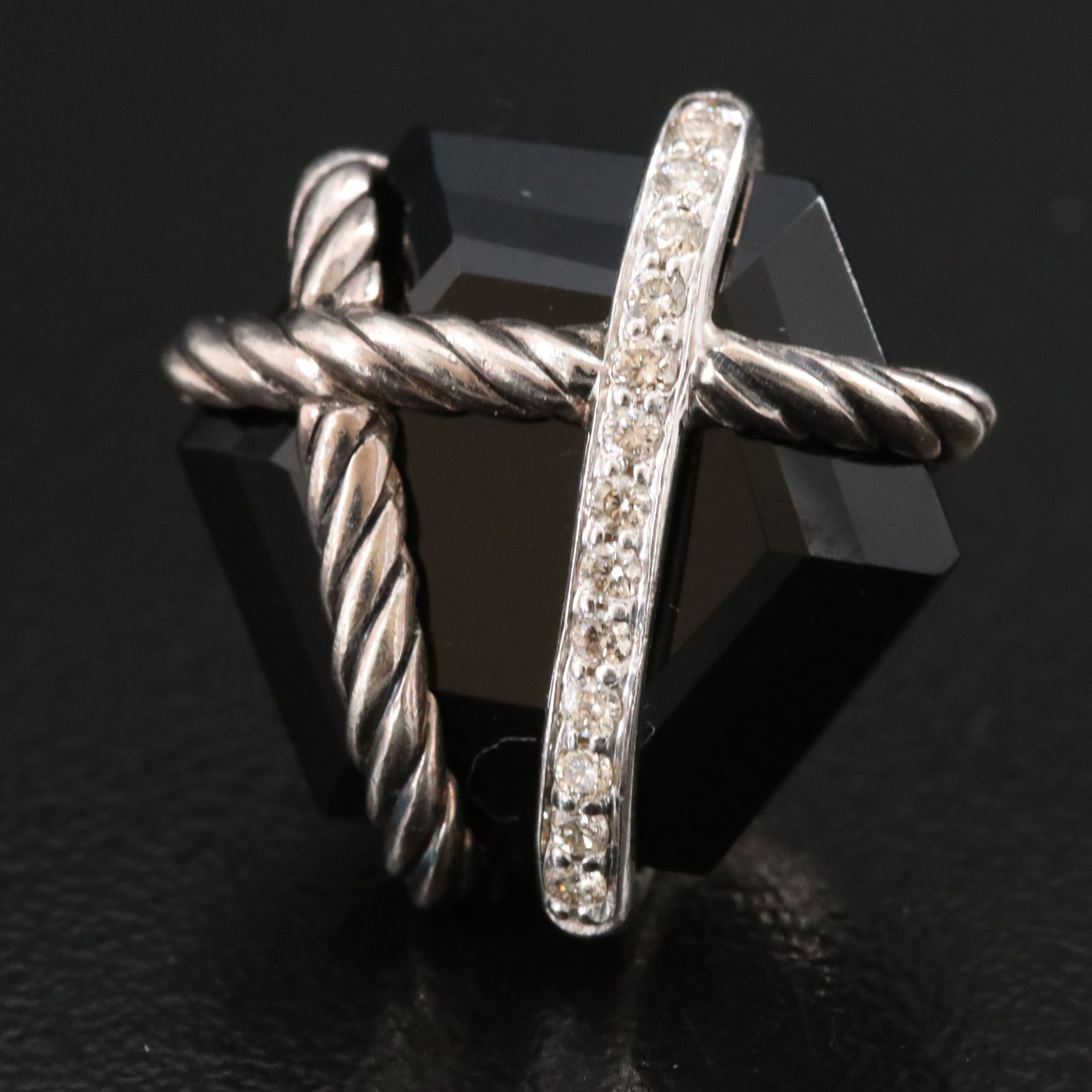 David Yurman Wrap Sterling, Black Onyx and Diamond Earrings