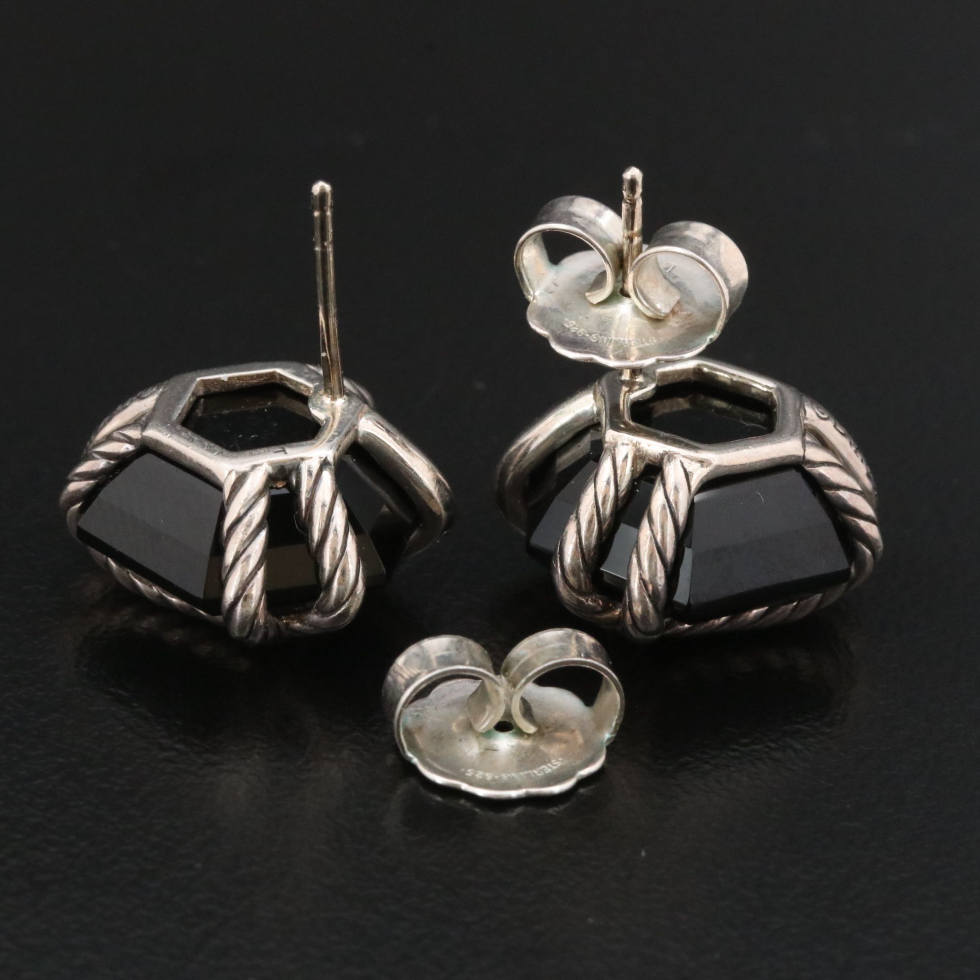 David Yurman Wrap Sterling, Black Onyx and Diamond Earrings
