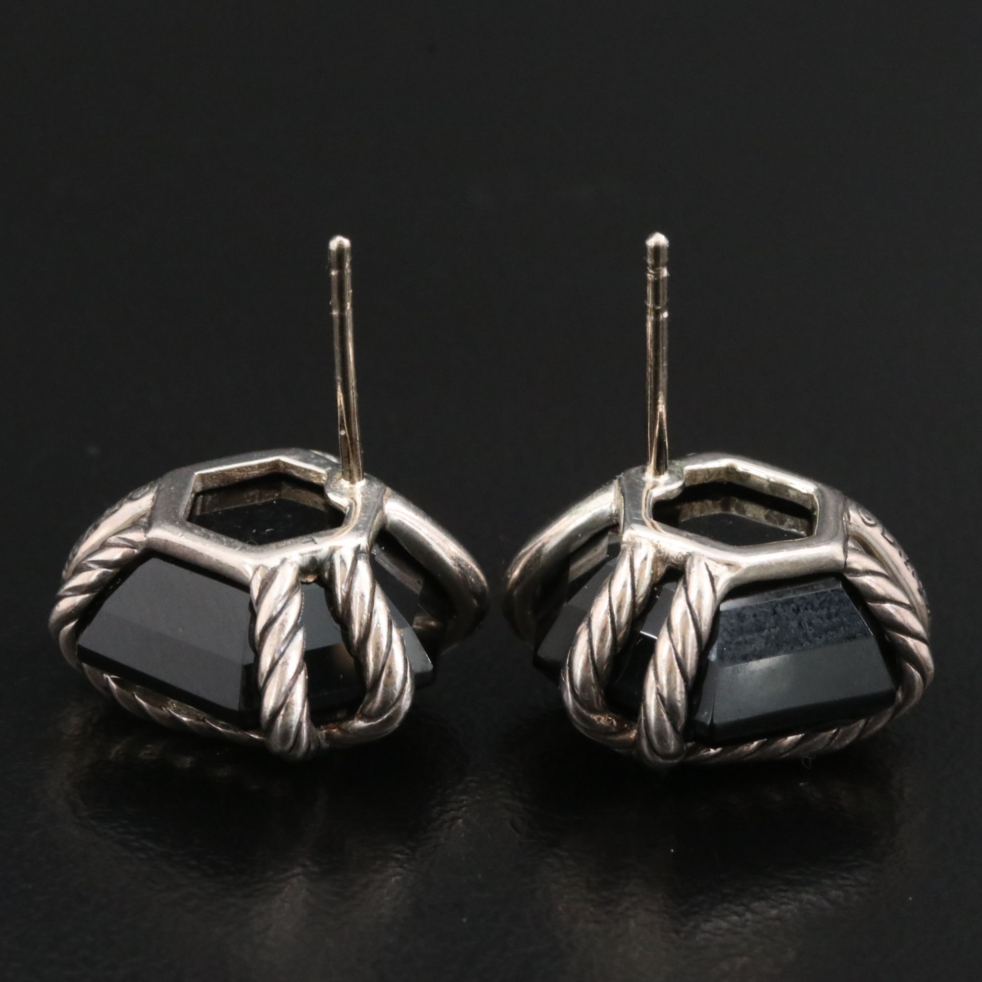 David Yurman Wrap Sterling, Black Onyx and Diamond Earrings