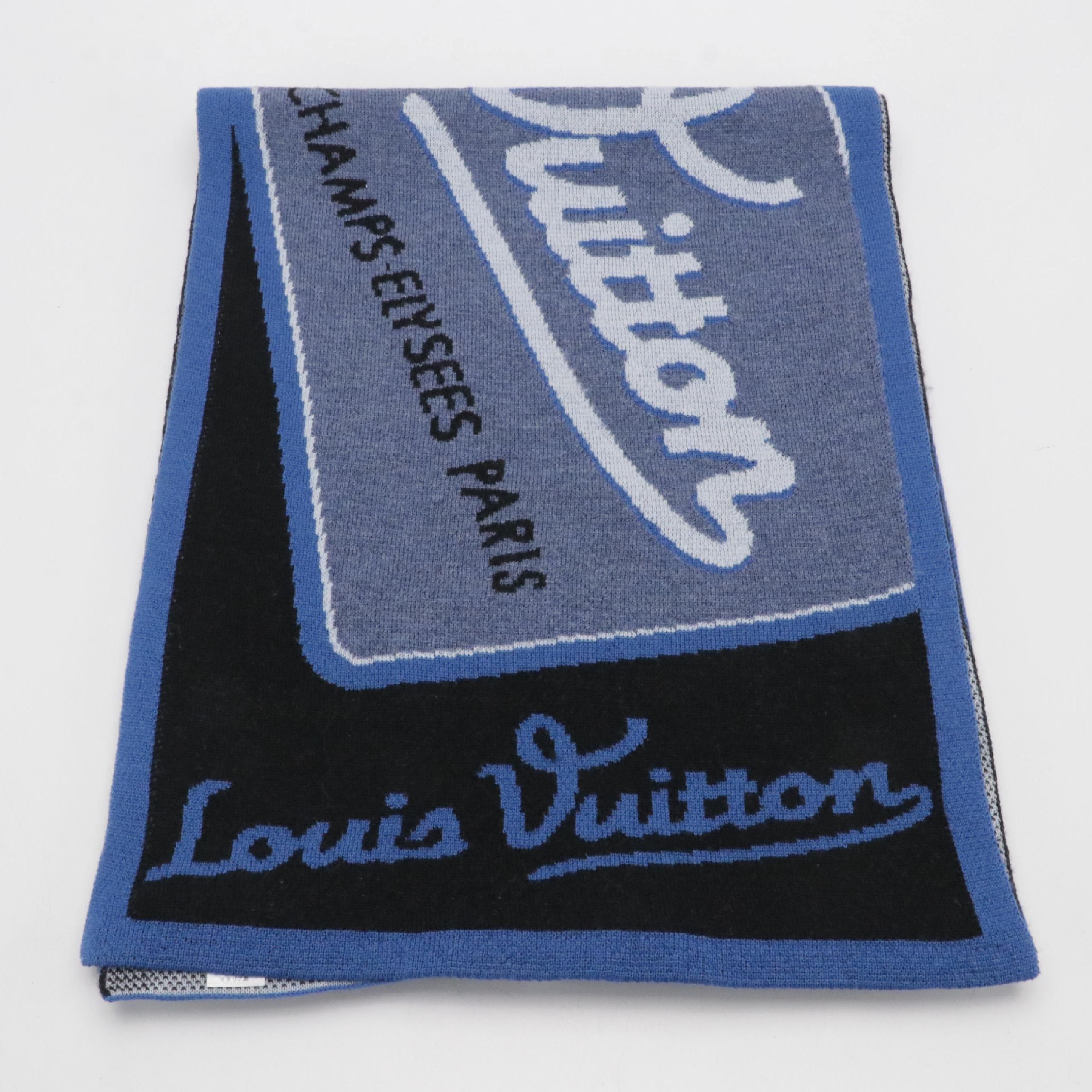 Louis Vuitton Champs-Élysées Blue Wool Knit Scarf