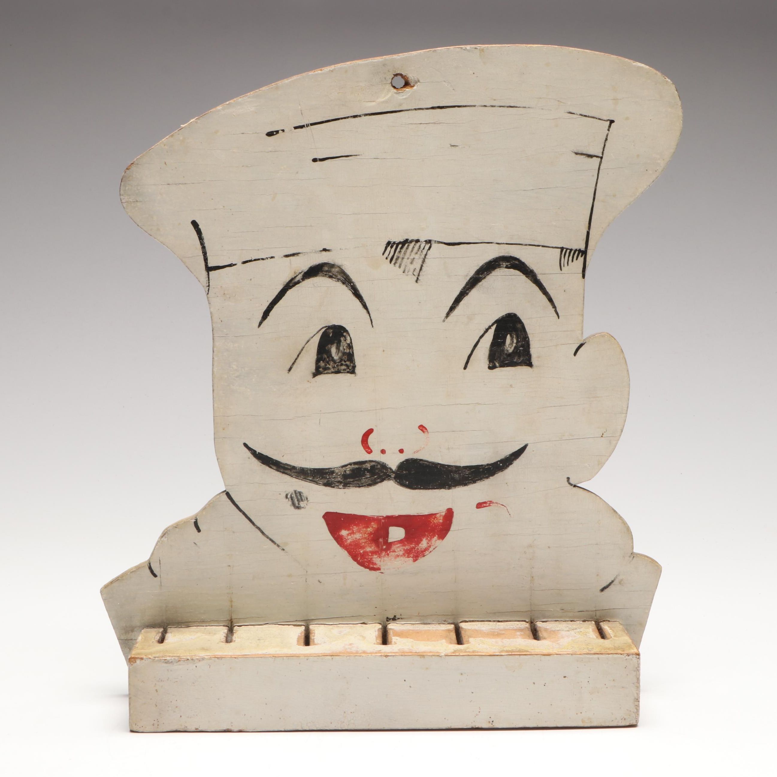 Hand-Painted Wooden Chef's Head Wall Mount Kitchen Knife Rack