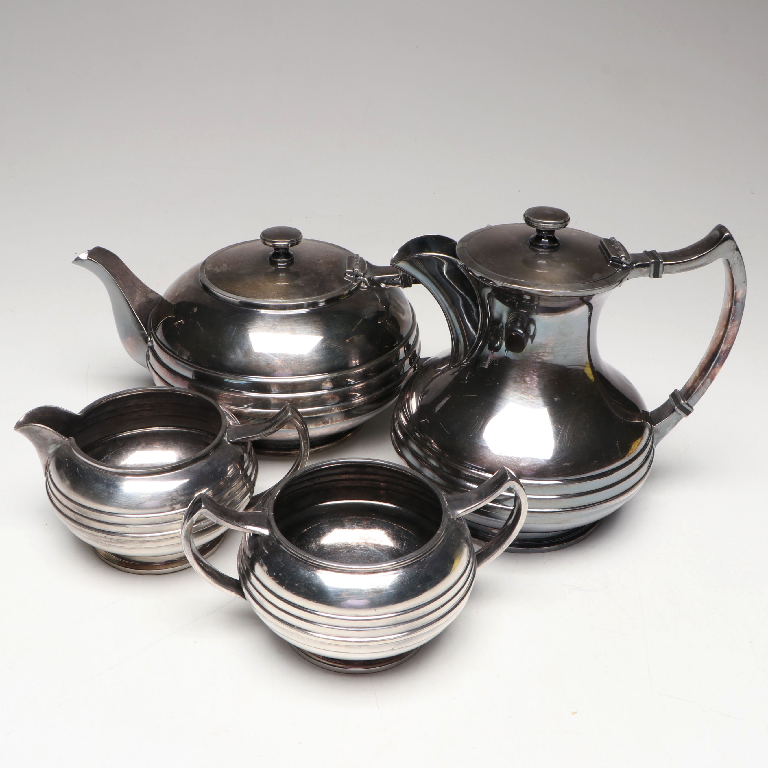 James Dixion & Sons English Silver Plate Art Deco Style Tea and Coffee Set