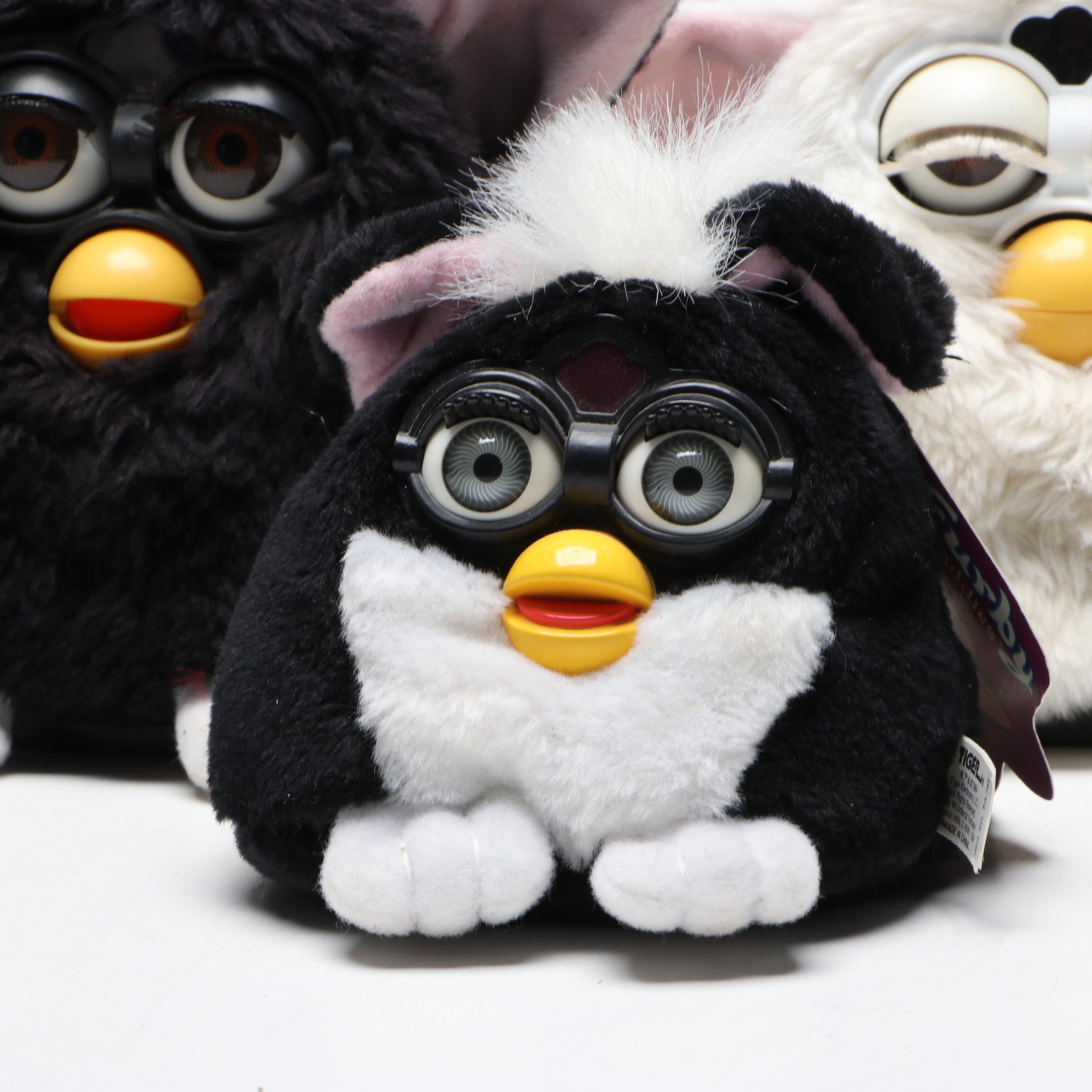 Tiger Electronics Black and White Furby with Furby Buddies Dolls, Late 1990s