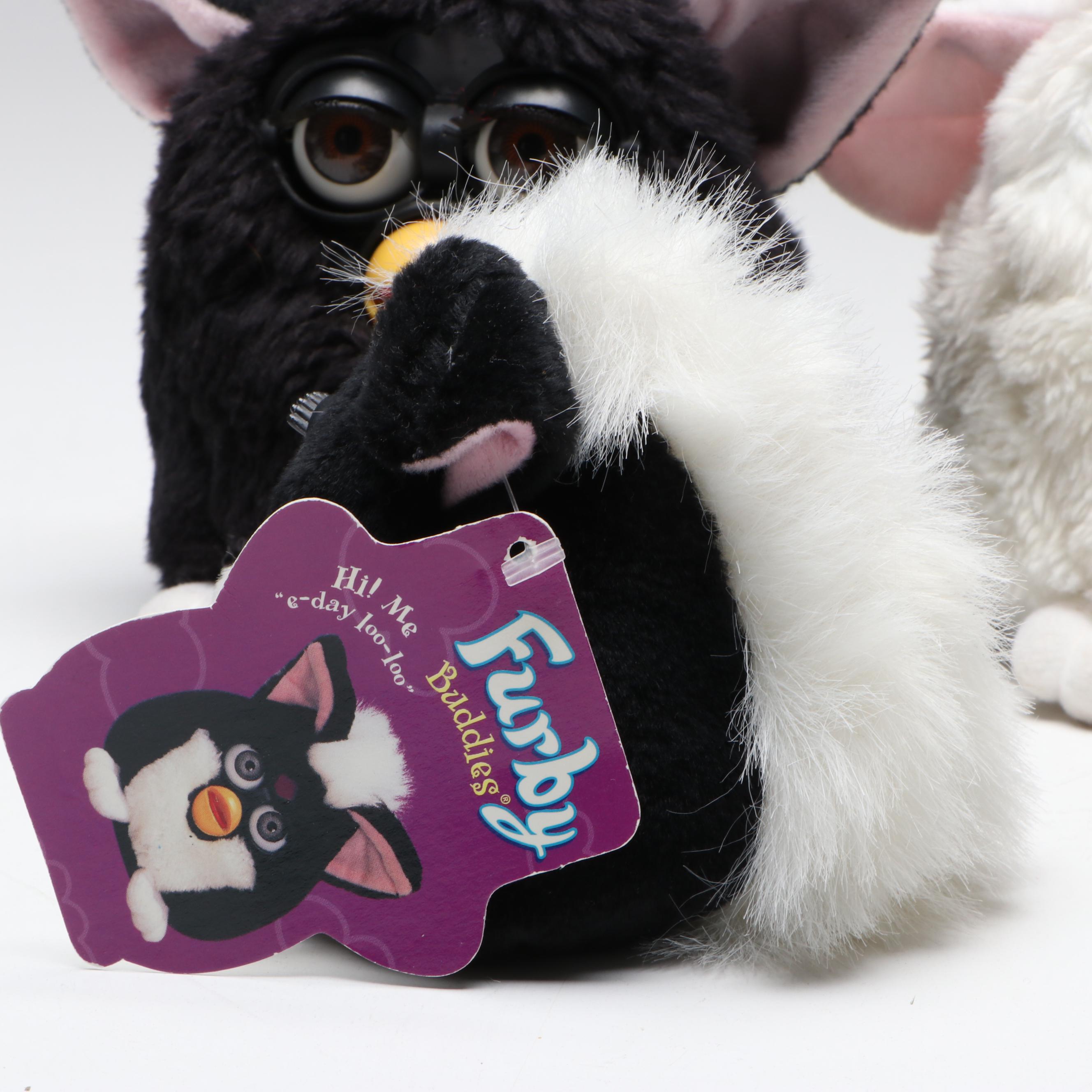 Tiger Electronics Black and White Furby with Furby Buddies Dolls, Late 1990s